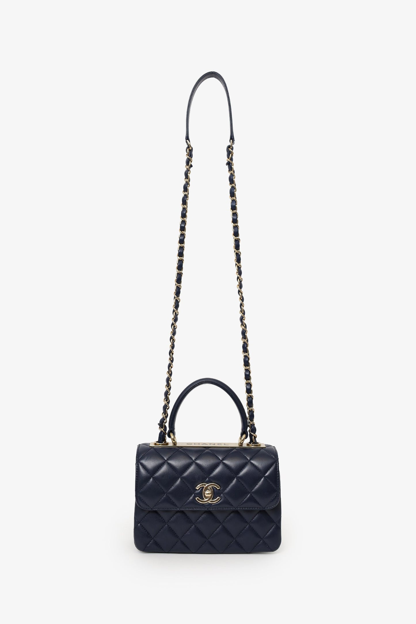 Pre-Loved Chanel™ Navy Lambskin Quilted Small Trendy CC Top Handle Bag