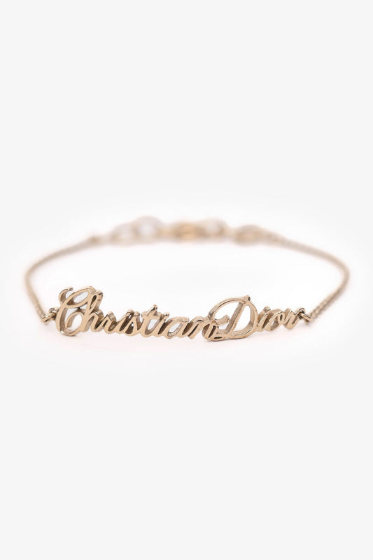 Christian Dior Gold Tone Logo Bracelet