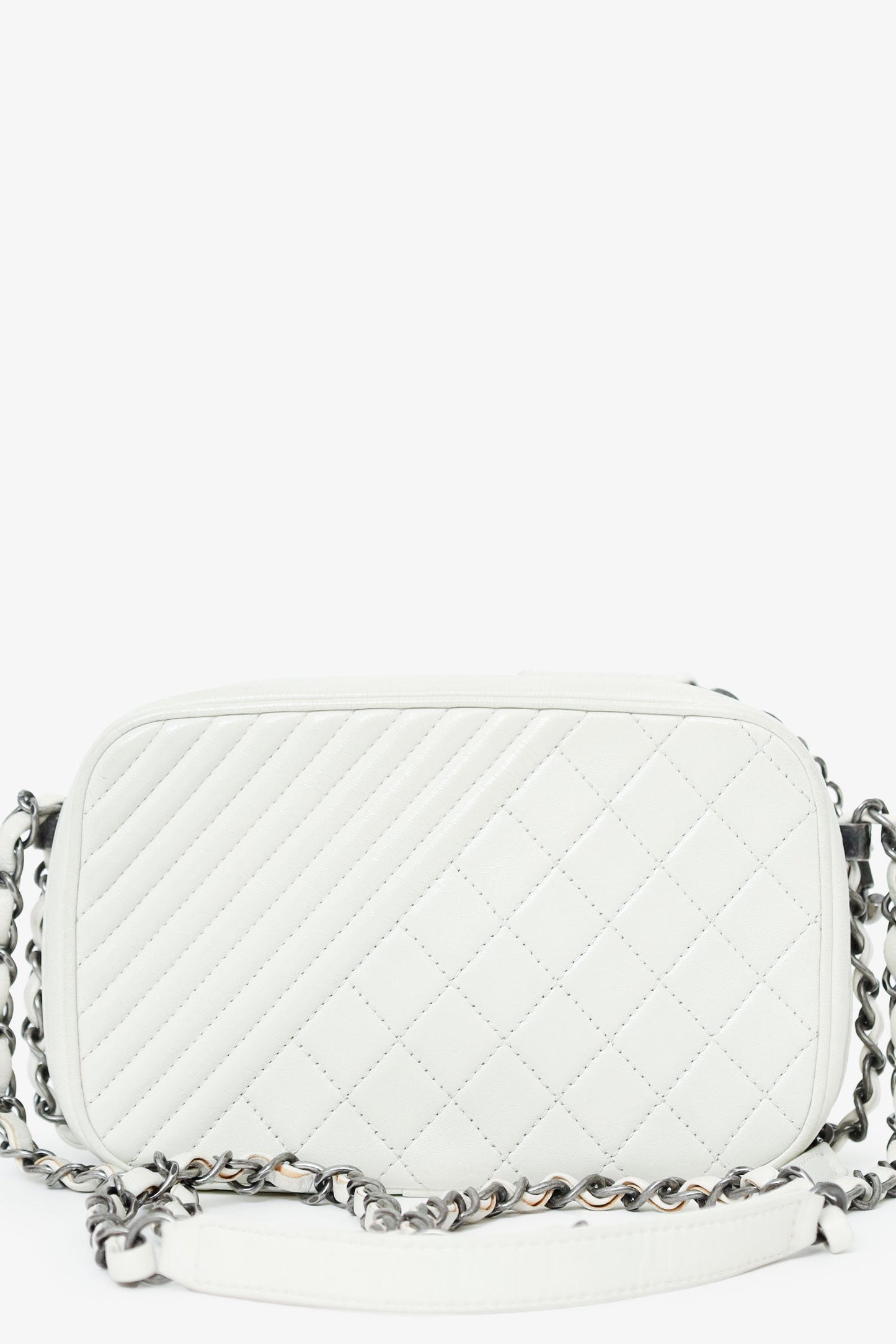 Pre-Loved Chanel™ 2014-15 White Quilted Lambskin Leather Coco Boy Camera Bag