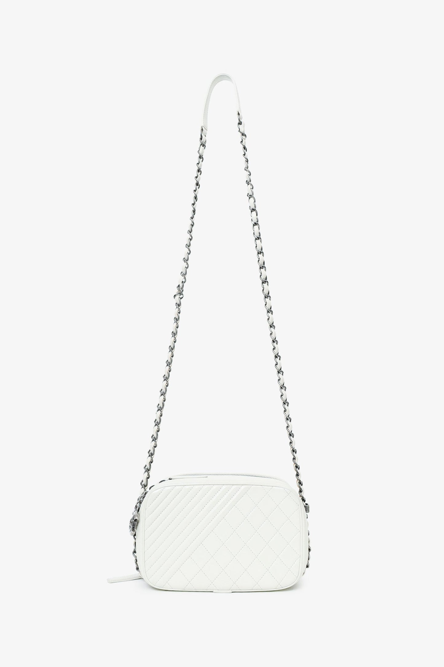 Pre-Loved Chanel™ 2014-15 White Quilted Lambskin Leather Coco Boy Camera Bag