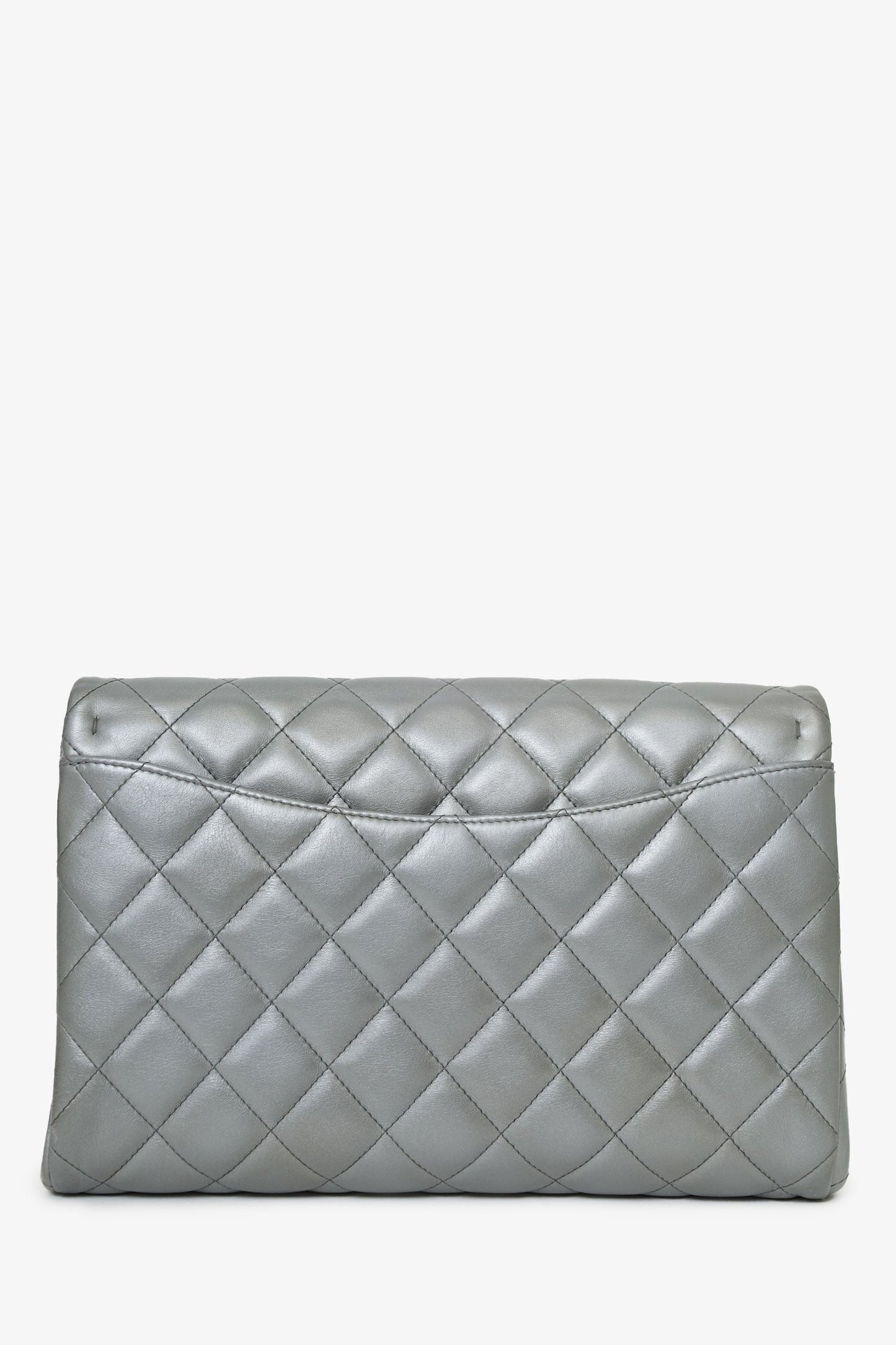 Pre-Loved Chanel™ Grey Metallic Quilted Leather New Clutch With Chain
