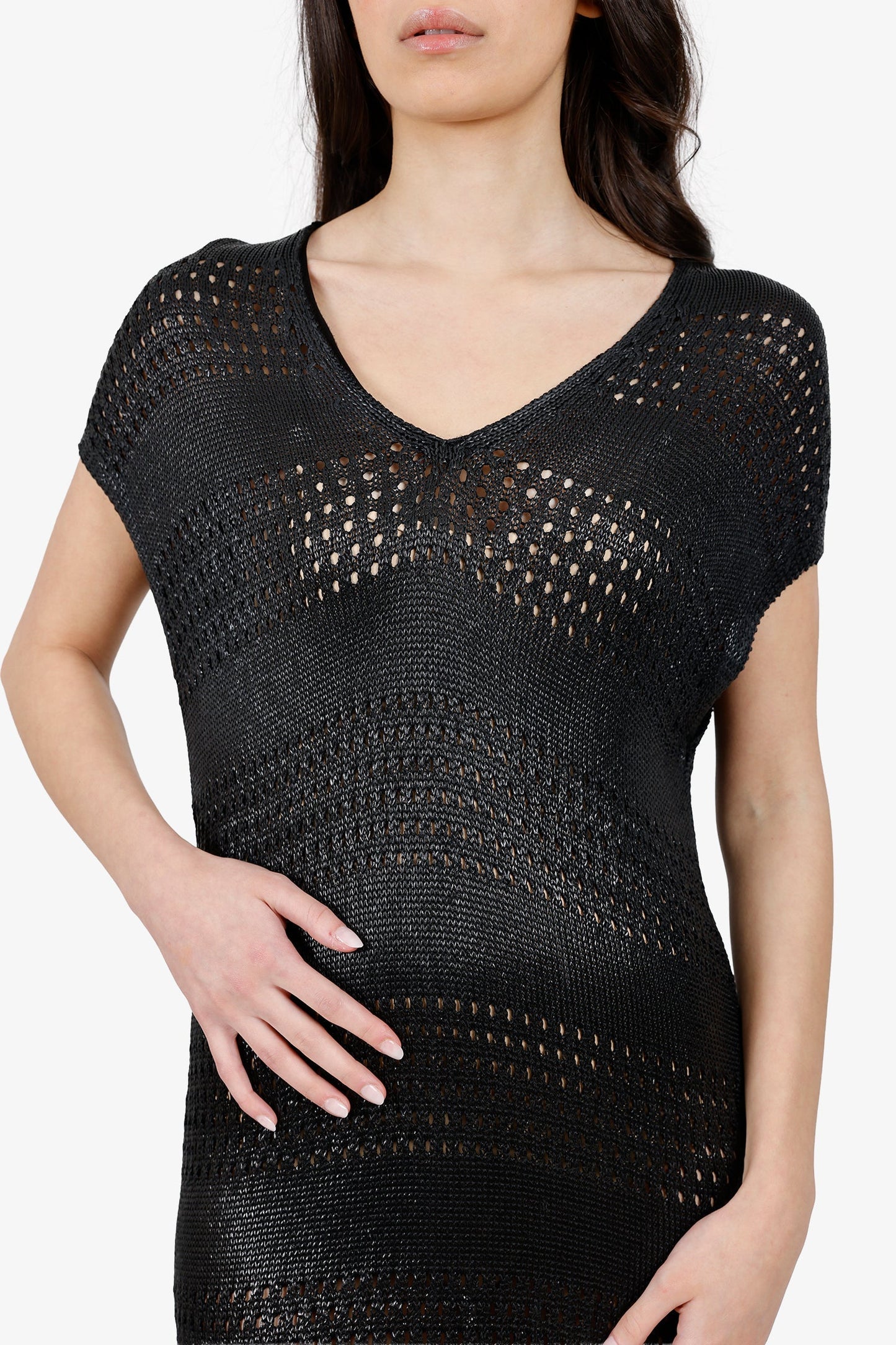 Balenciaga Black Glossy Knit Sleeveless Dress Size 44