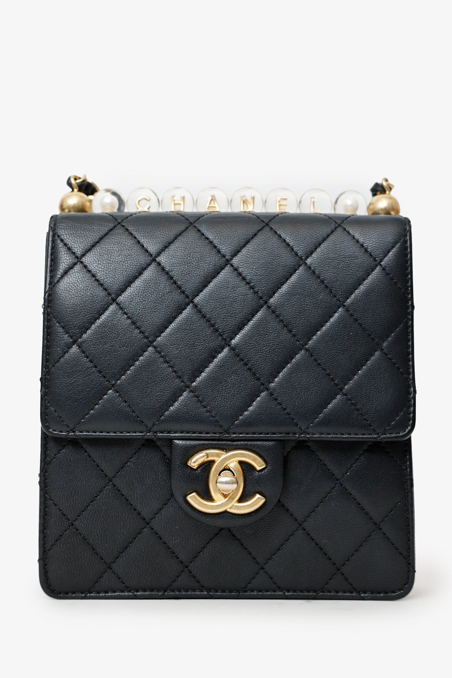 Pre-Loved Chanel™? 2019-20 Black Quilted Goatskin Mini Chic Pearls Flap Bag