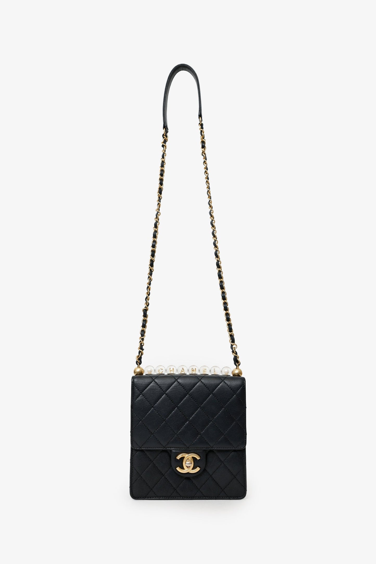 Pre-Loved Chanel™? 2019-20 Black Quilted Goatskin Mini Chic Pearls Flap Bag