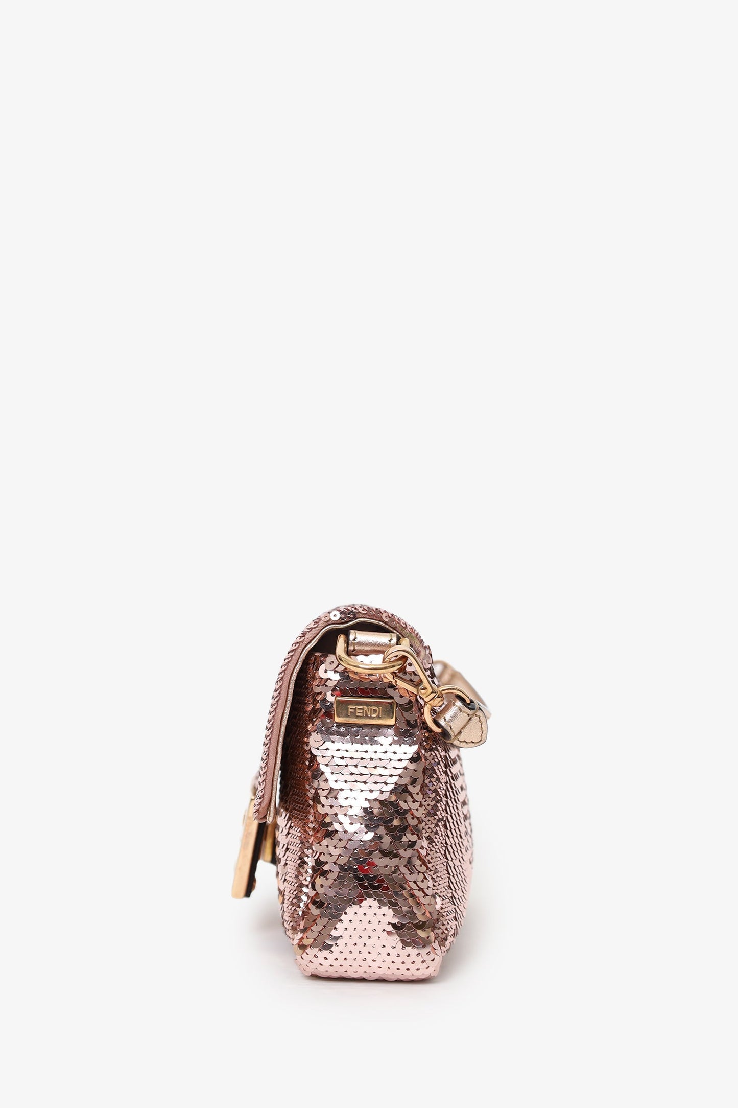 Fendi Pink Sequin FF Mini Baguette Bag With Strap