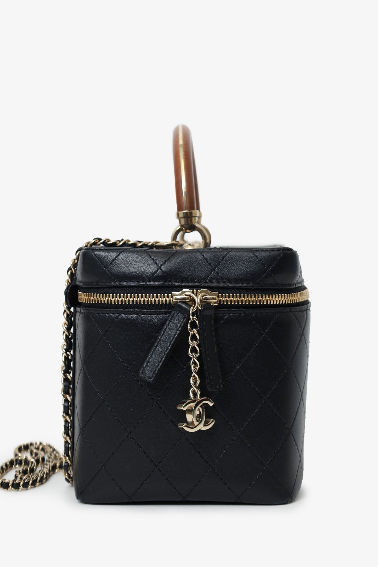 Pre-Loved Chanel™ Black Quilted Lambskin Knock On Wood Vanity Case