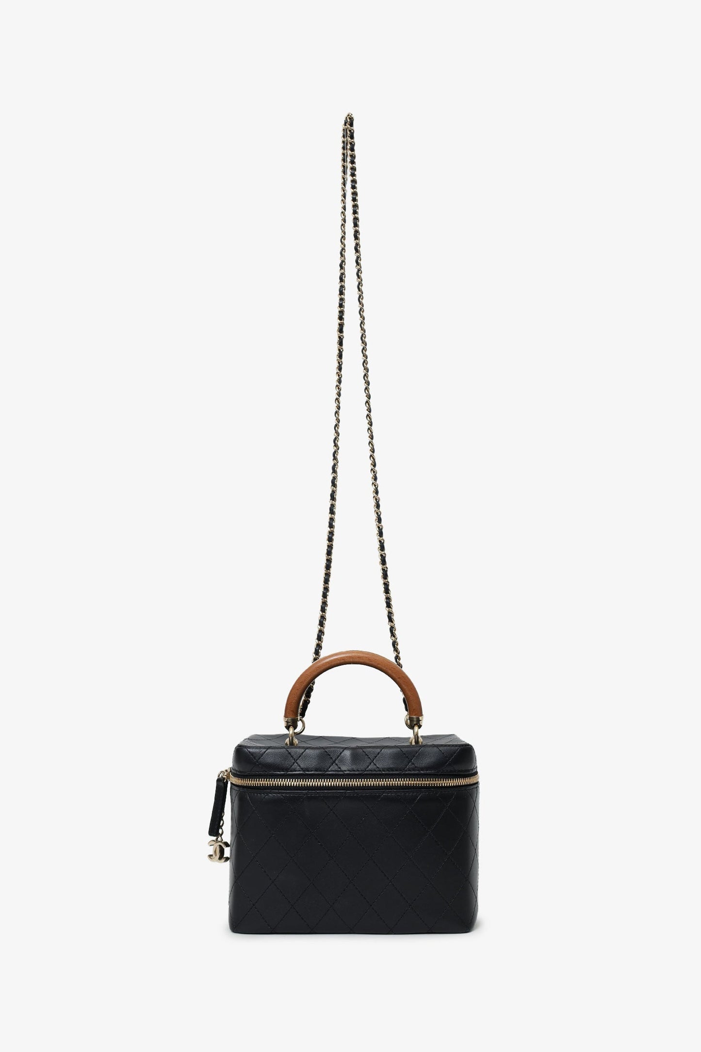 Pre-Loved Chanel™ Black Quilted Lambskin Knock On Wood Vanity Case