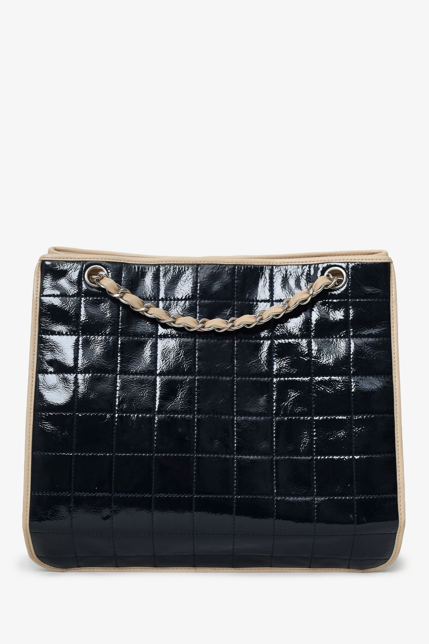Pre-Loved Chanel™ 2006-08 Black Patent Leather Chocolate Bar Tote Bag