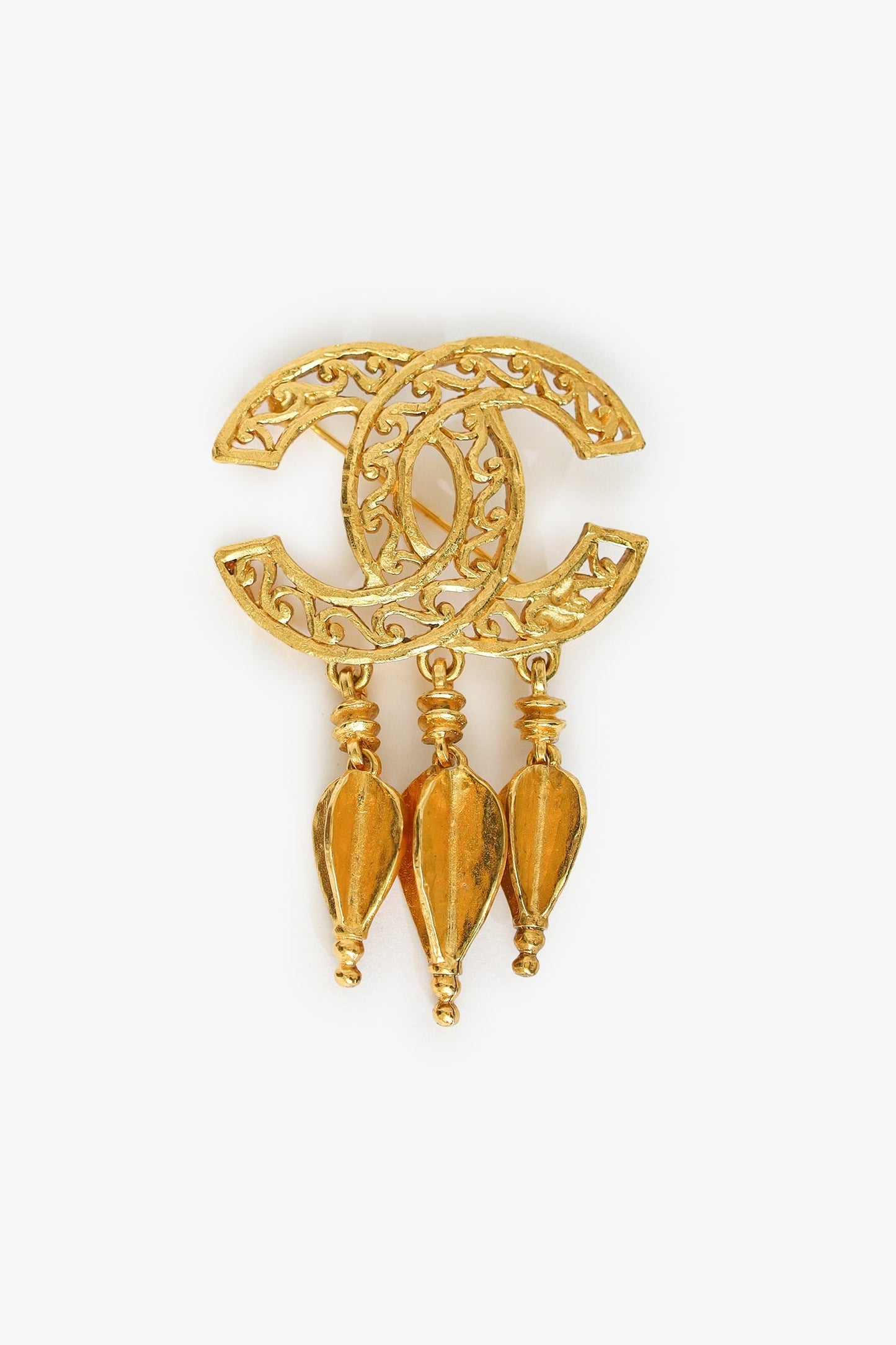 Pre-Loved Chanel™   Gold-tone Coco Mark Fretwork Fringe Brooch