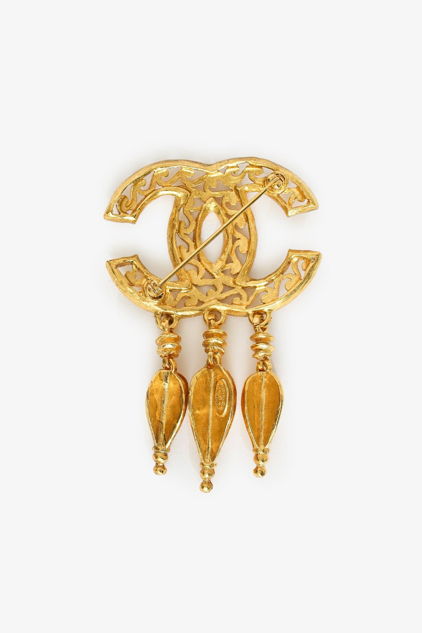 Pre-Loved Chanel™   Gold-tone Coco Mark Fretwork Fringe Brooch