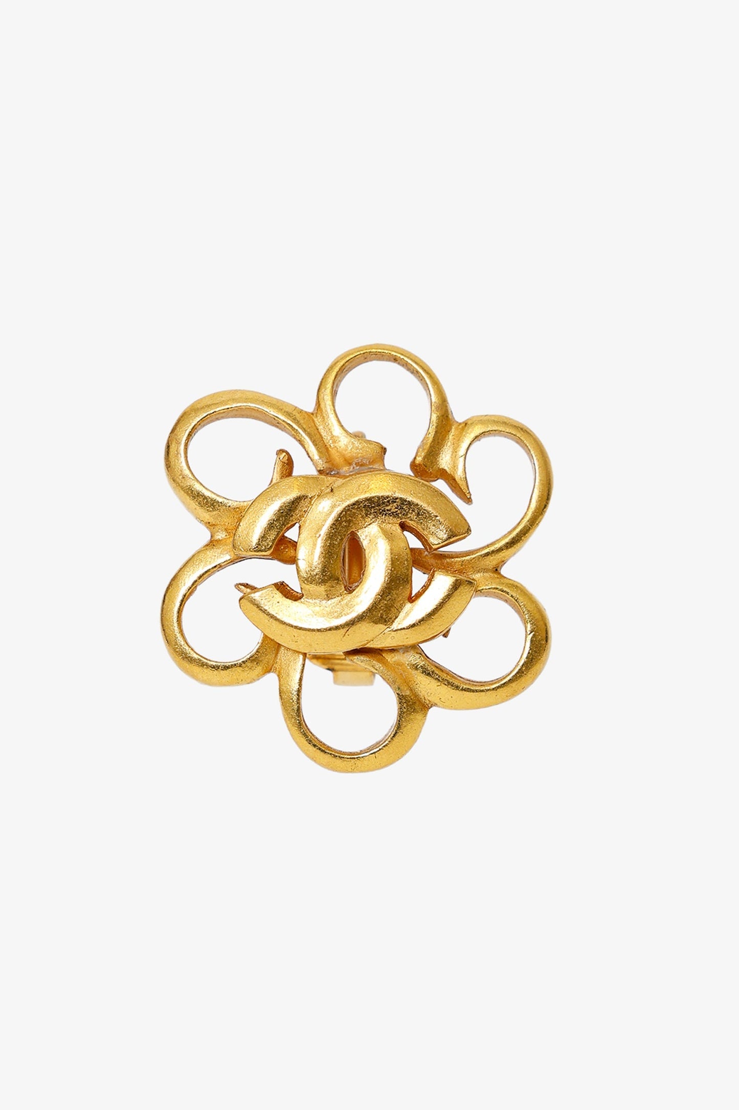 Pre-Loved Chanel™ Gold Tone CC Flower Clip-on Earrings