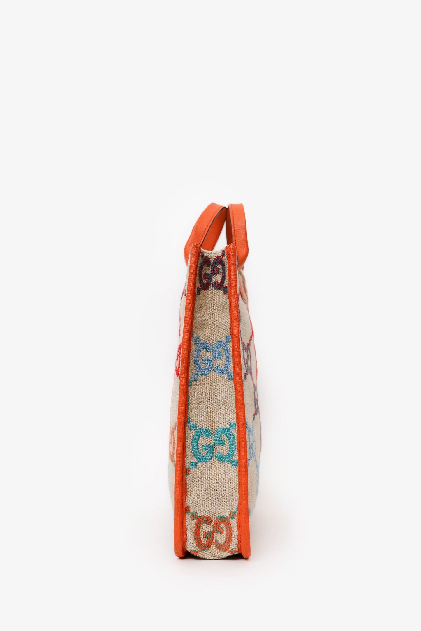 Gucci Beige/Orange Rainbow Gradient Logo Flax Tote