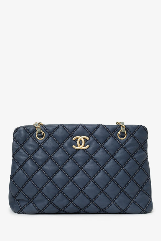 Pre-Loved Chanel™ 2014 Blue Leather Paris-Dallas Chic Stitch Bag