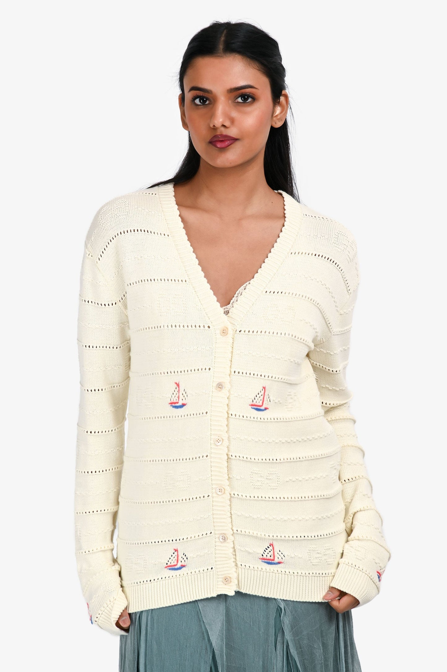 Gucci Cream Sailor Boat GG Monogram Cardigan Size 12+