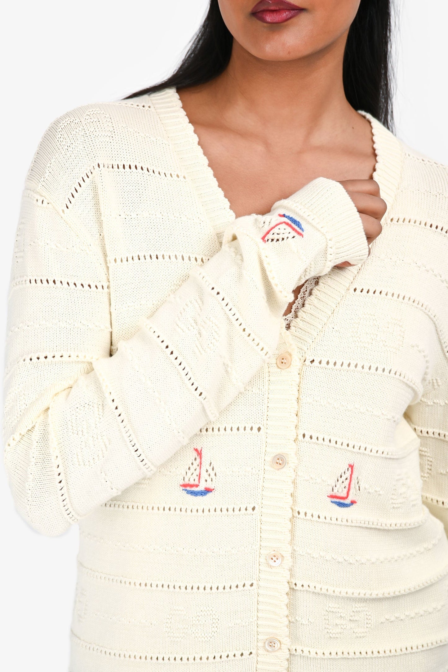 Gucci Cream Sailor Boat GG Monogram Cardigan Size 12+