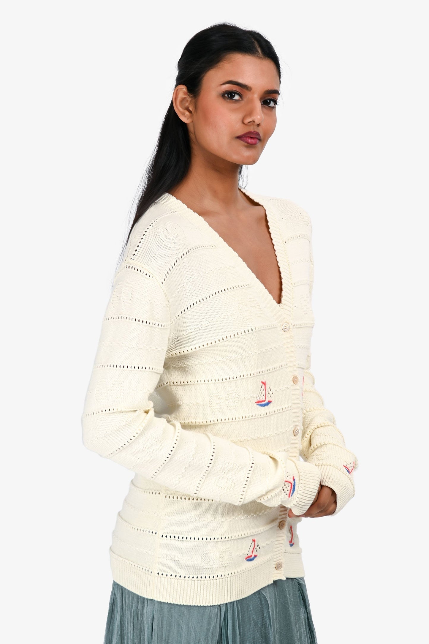 Gucci Cream Sailor Boat GG Monogram Cardigan Size 12+
