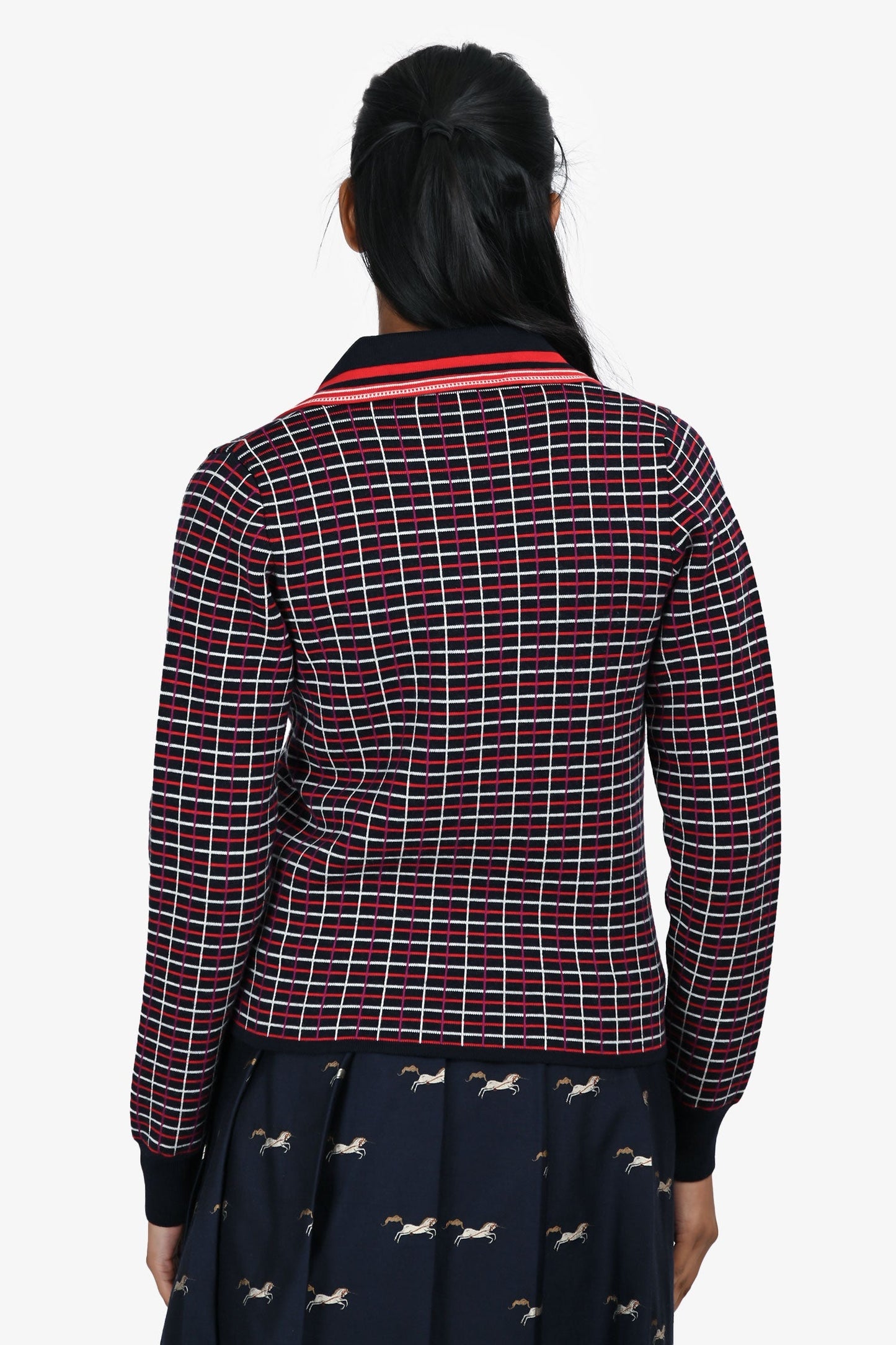 Gucci Navy/Red Wool Patterned Double Breasted Cardigan Size 12+