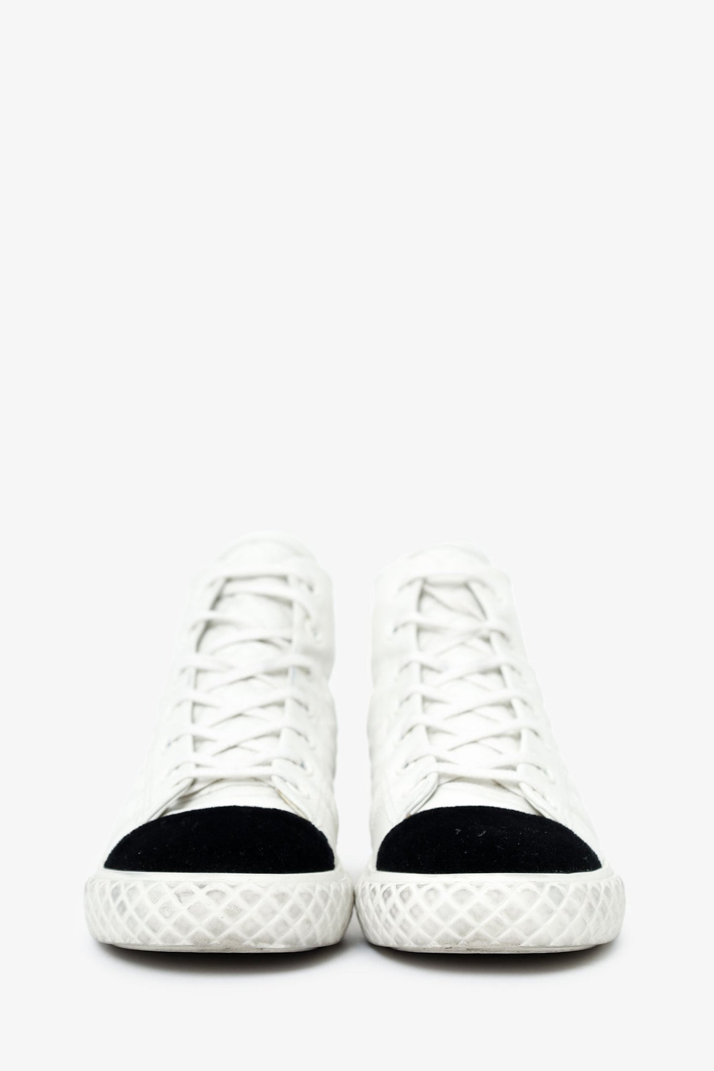 Pre-Loved Chanel™ White Quilted Leather CC Cap Toe High Top Sneaker Size 40