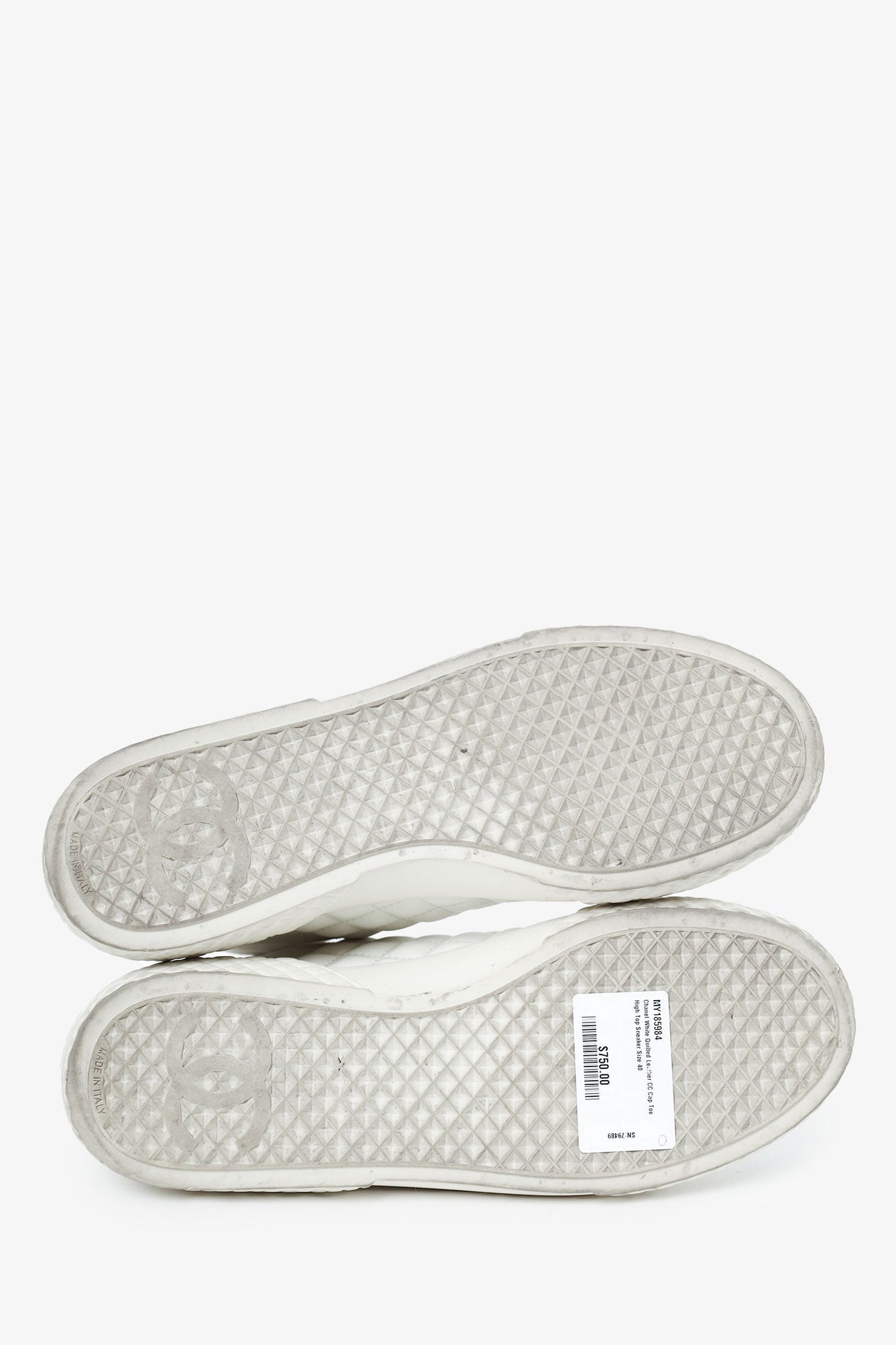 Pre-Loved Chanel™ White Quilted Leather CC Cap Toe High Top Sneaker Size 40