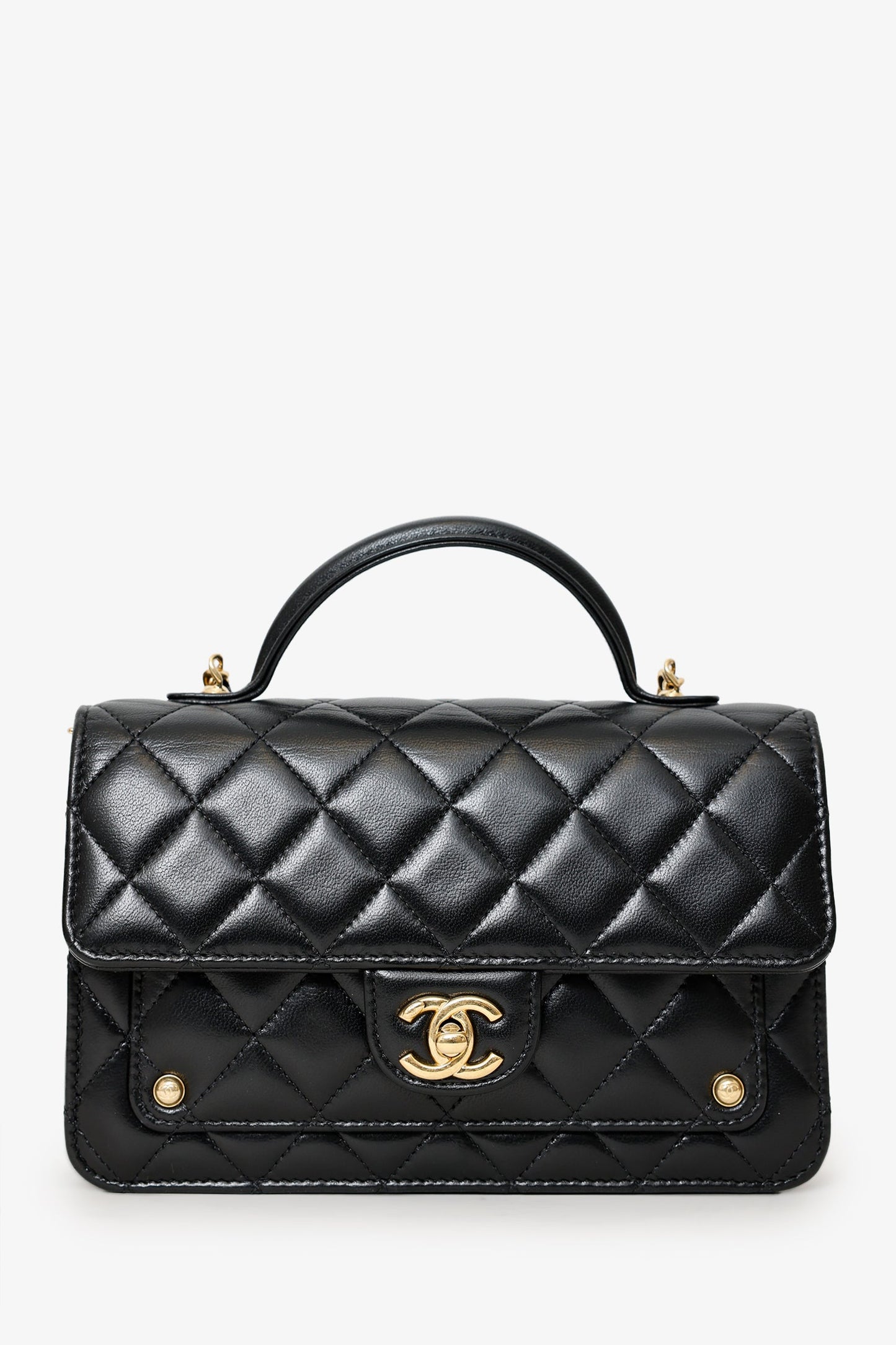 Pre-Loved Chanel™ 25B Black Lambskin Quilted Top Handle Wallet On Chain