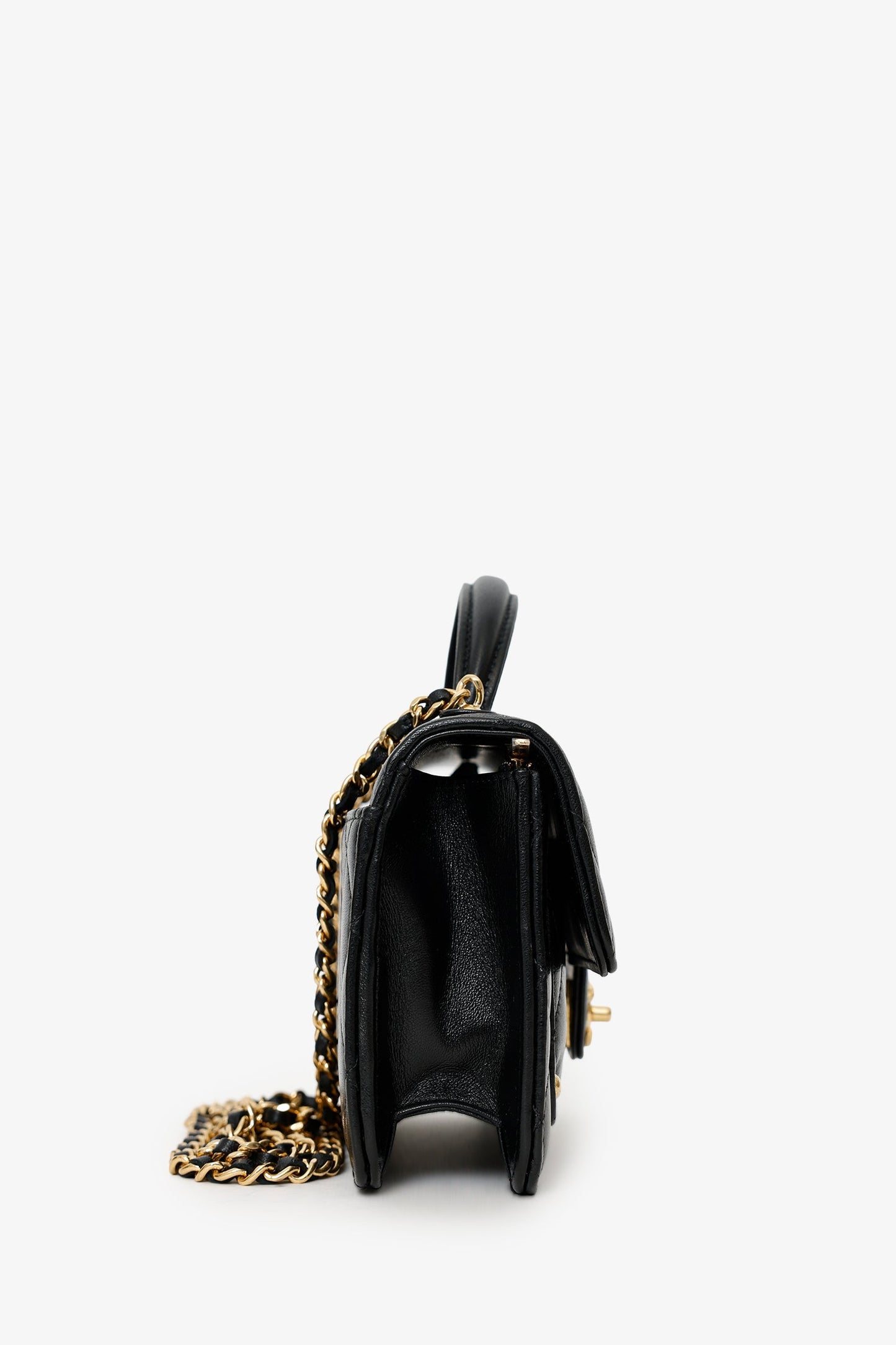 Pre-Loved Chanel™ 25B Black Lambskin Quilted Top Handle Wallet On Chain