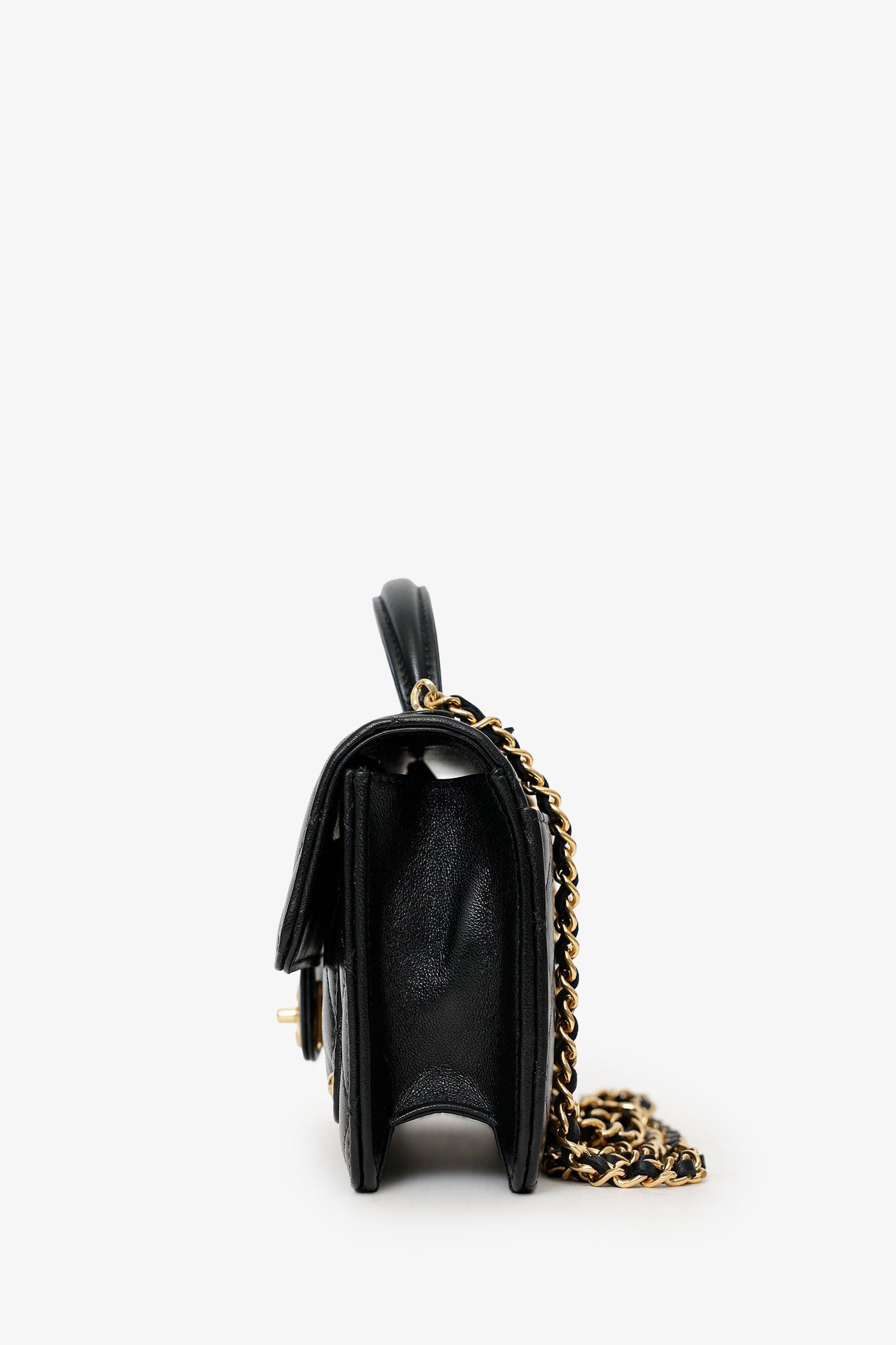Pre-Loved Chanel™ 25B Black Lambskin Quilted Top Handle Wallet On Chain