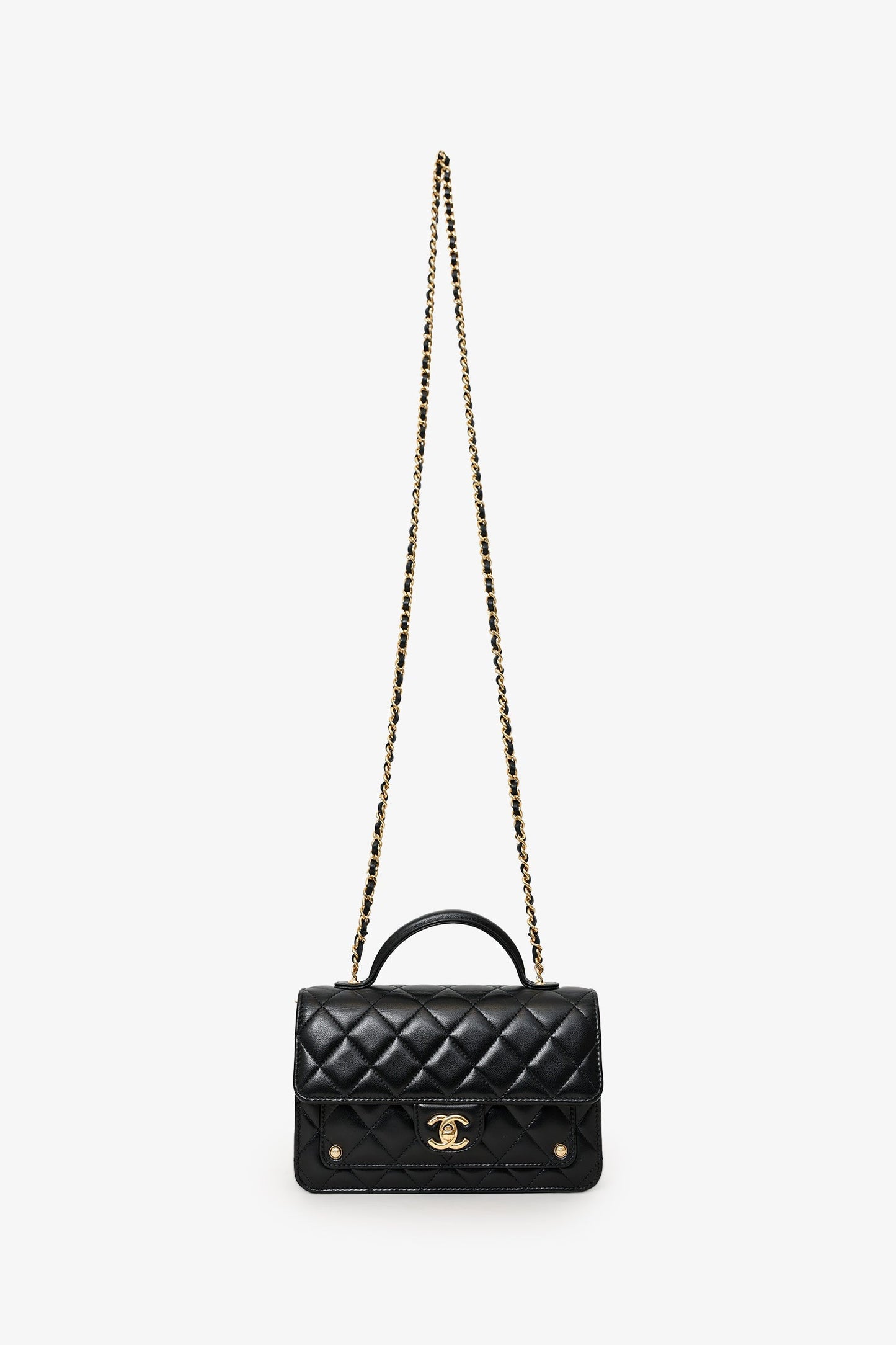 Pre-Loved Chanel™ 25B Black Lambskin Quilted Top Handle Wallet On Chain