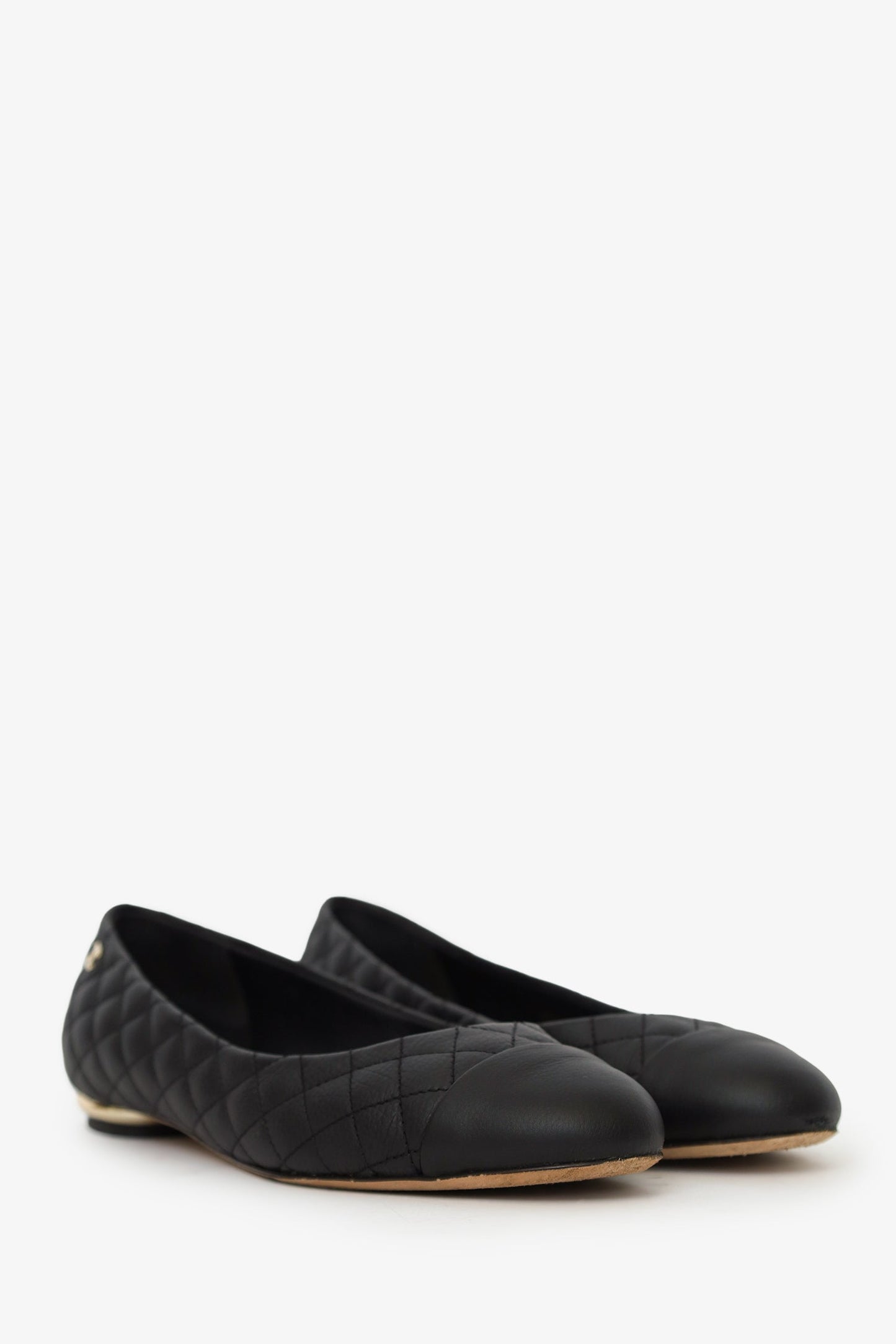 Pre-Loved Chanel™ Black Quilted Leather CC Cap Toe Ballet Flats Size 38