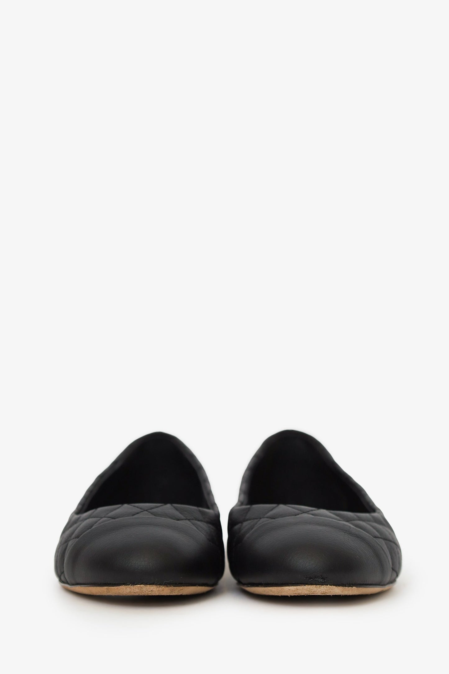 Pre-Loved Chanel™ Black Quilted Leather CC Cap Toe Ballet Flats Size 38