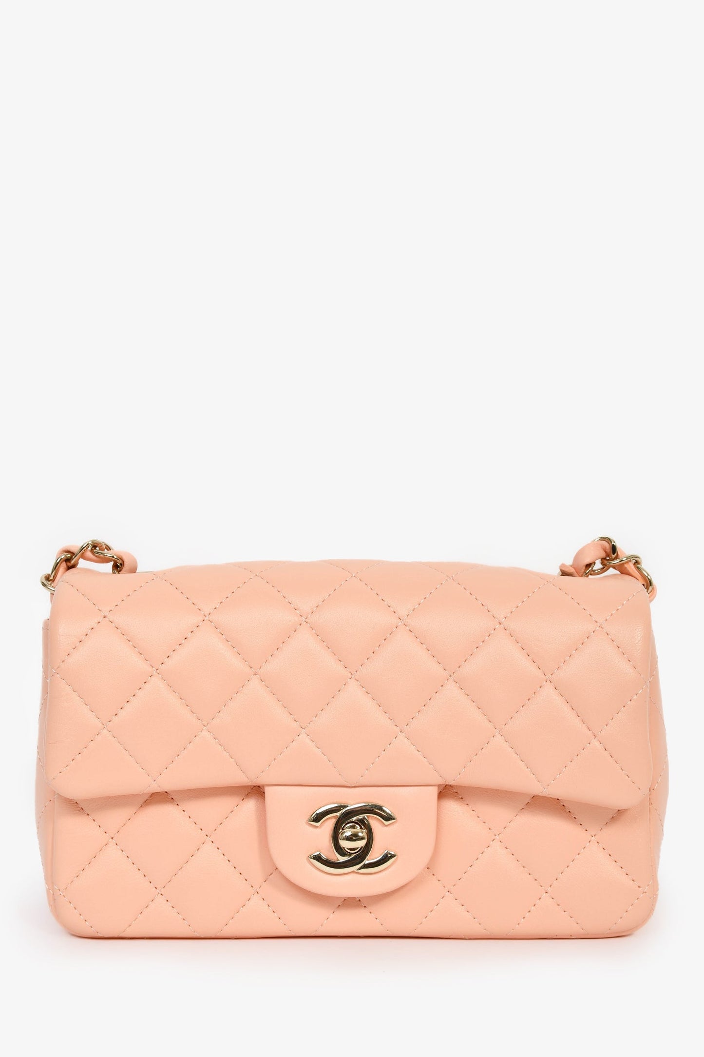 Pre-Loved Chanel™ 2022+ Peach-Pink Lambskin Mini Rectangle Classic Flap Bag