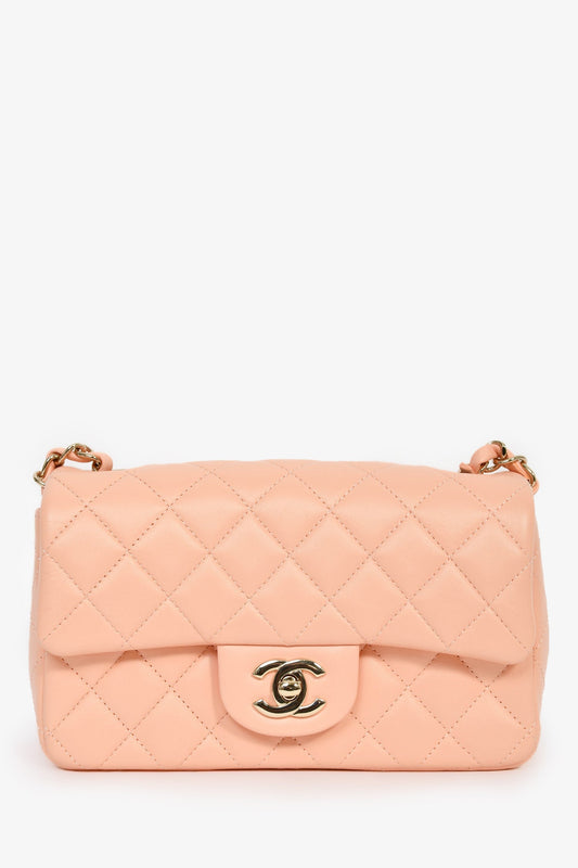 Pre-Loved Chanel™ 2022+ Peach-Pink Lambskin Mini Rectangle Classic Flap Bag