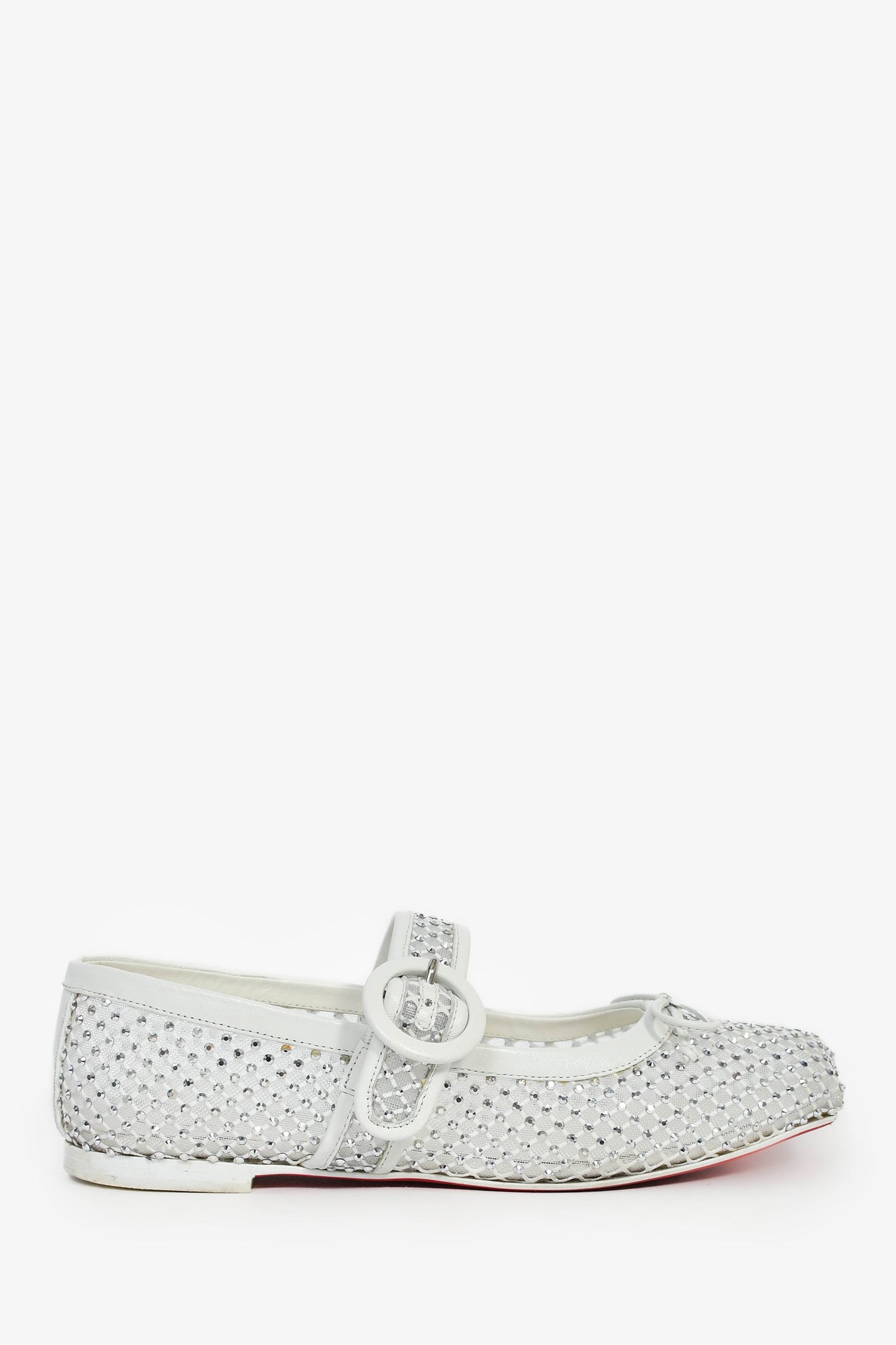 Christian Louboutin White Crystal Mesh Mary Jane Ballet Flats Size 36