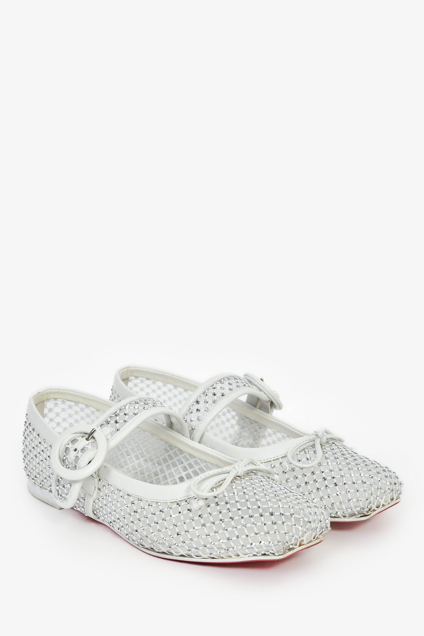 Christian Louboutin White Crystal Mesh Mary Jane Ballet Flats Size 36