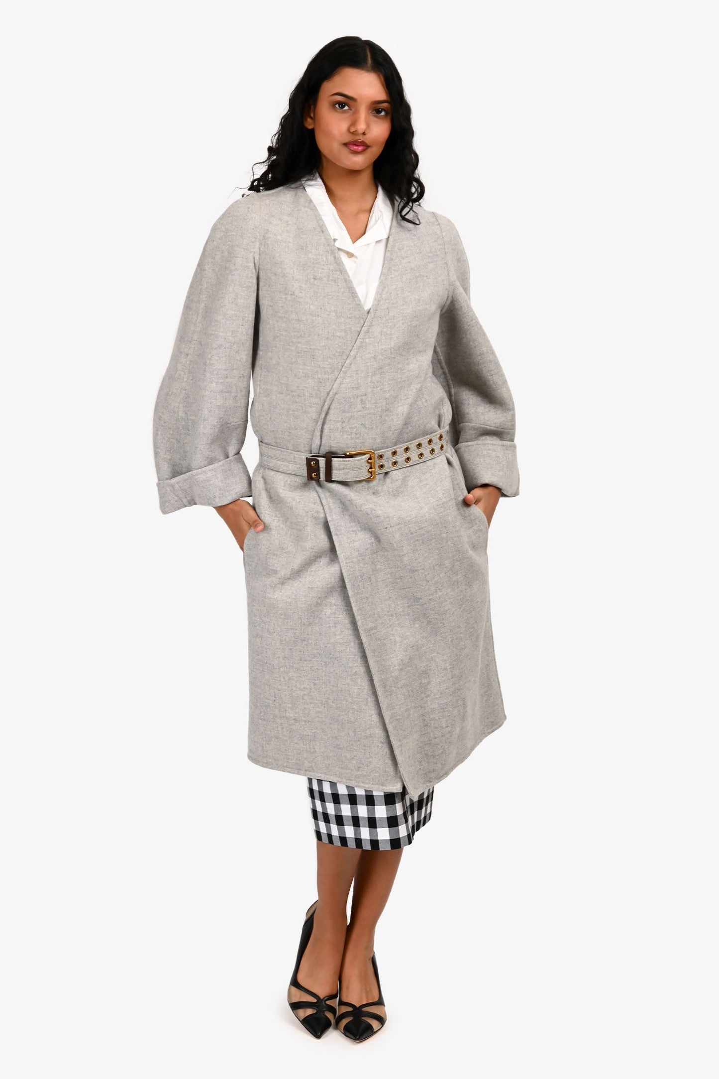 Chloe Grey Wool/Cashmere Belted Wrap Coat With Belt Size 34