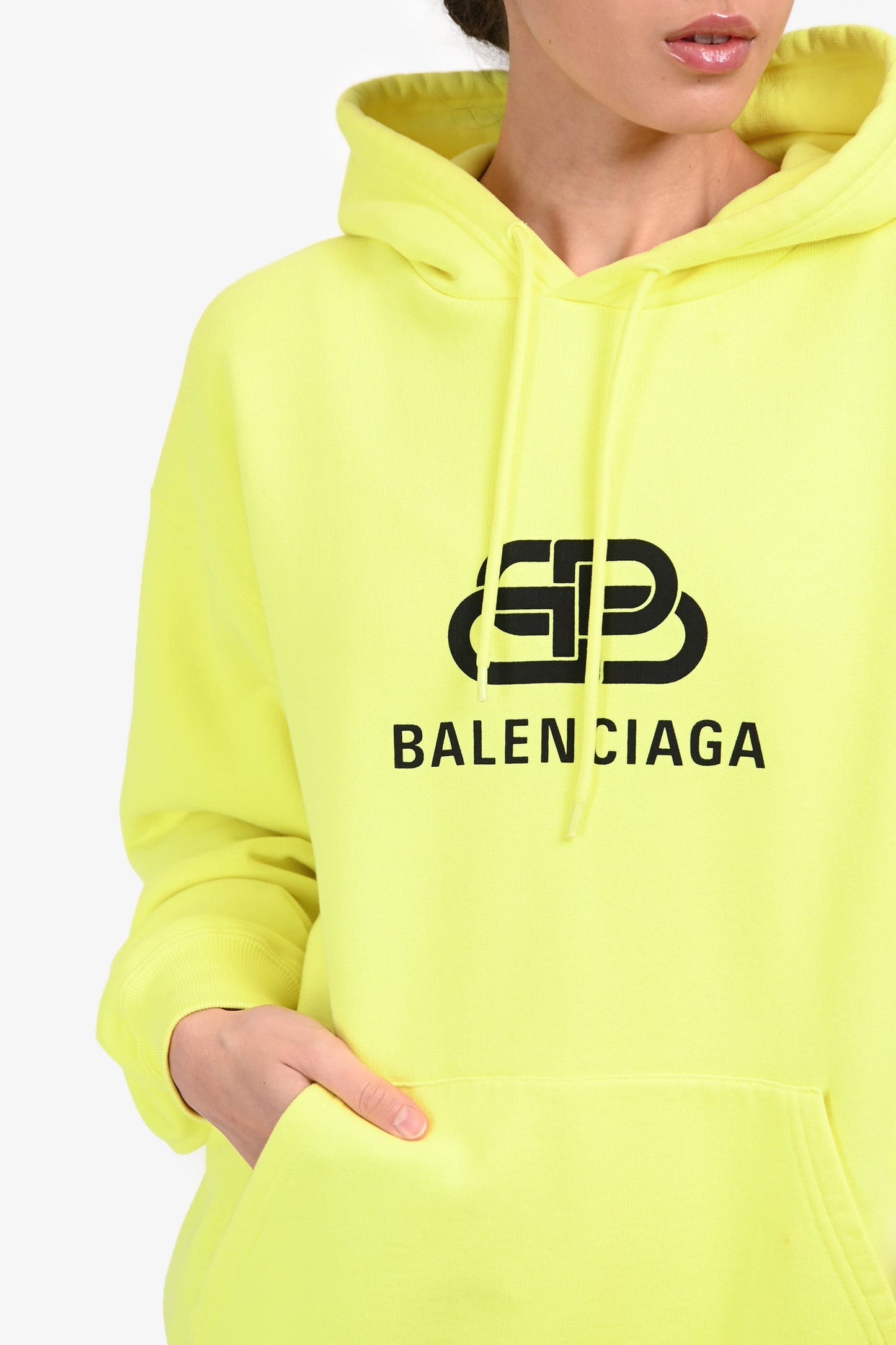 Balenciaga 2019 Yellow Logo Printed Oversize Hoodie Size S