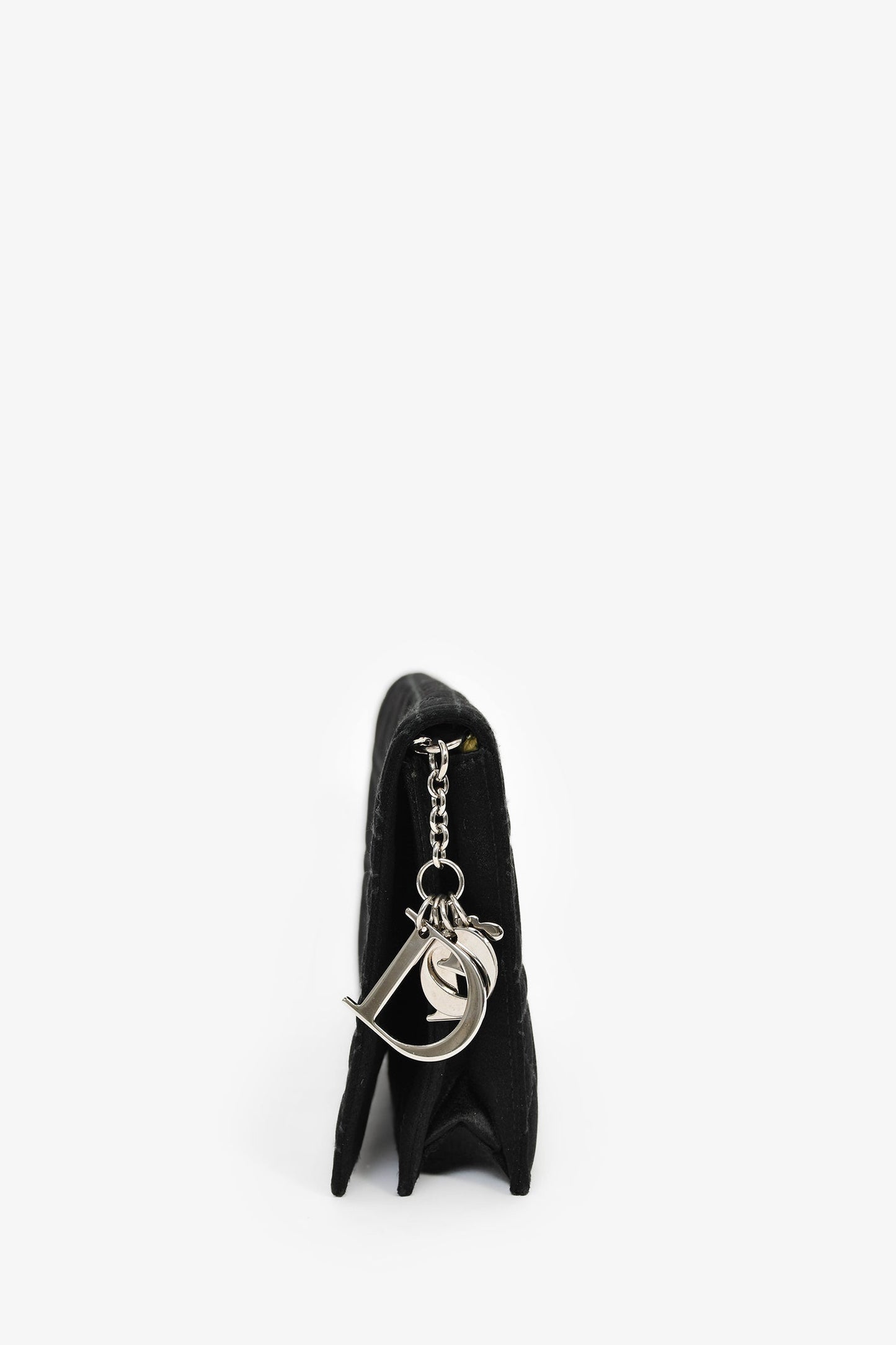 Christian Dior 2008 Black Satin Cannage Clutch On Chain