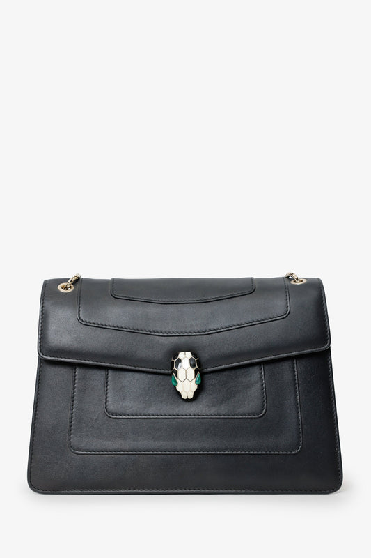 Bvlgari Black Leather Serpenti Shoulder Bag