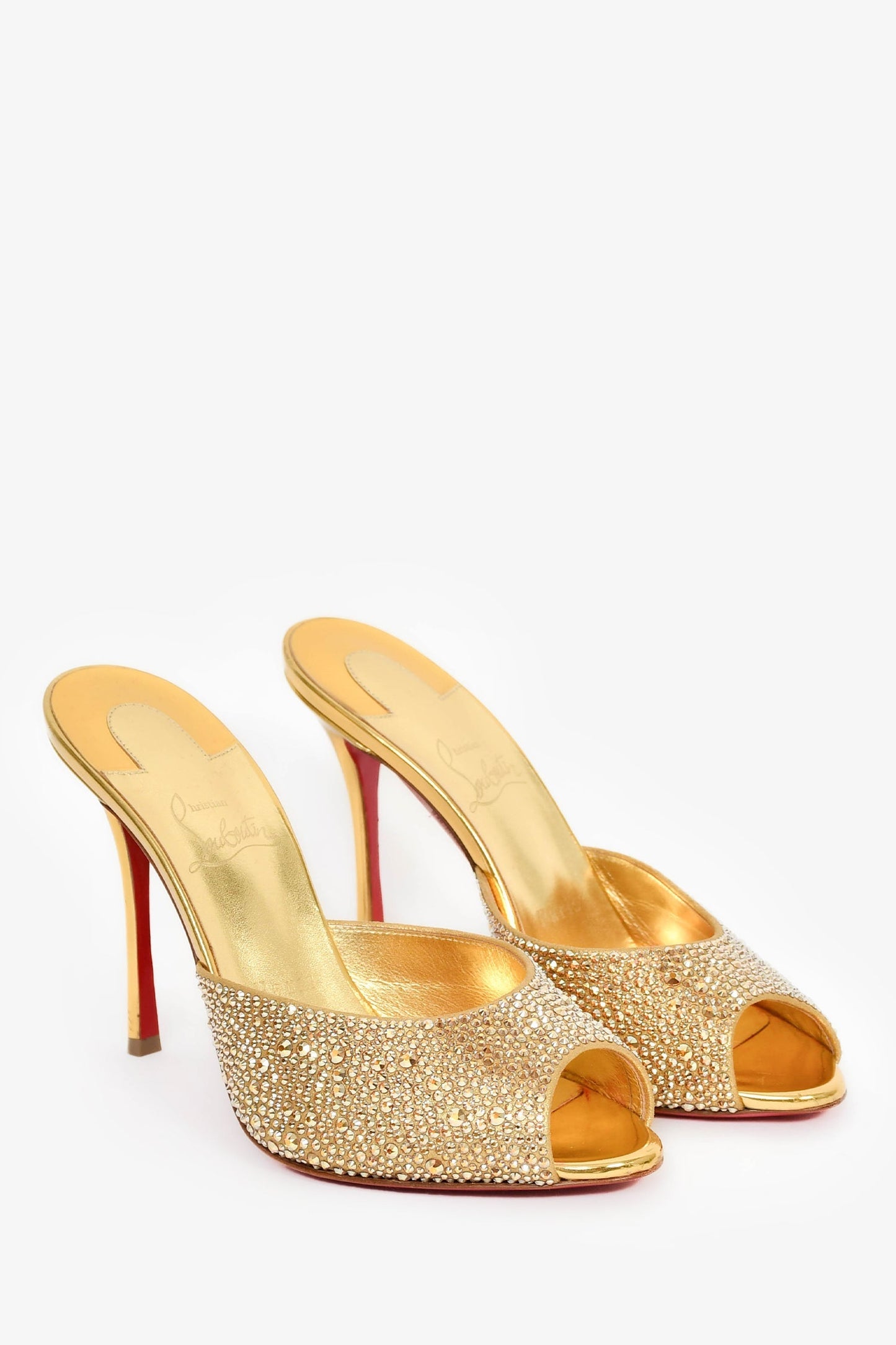 Christian Louboutin Gold Strass Embellished 'Me Dolly' Heels Size 38.5