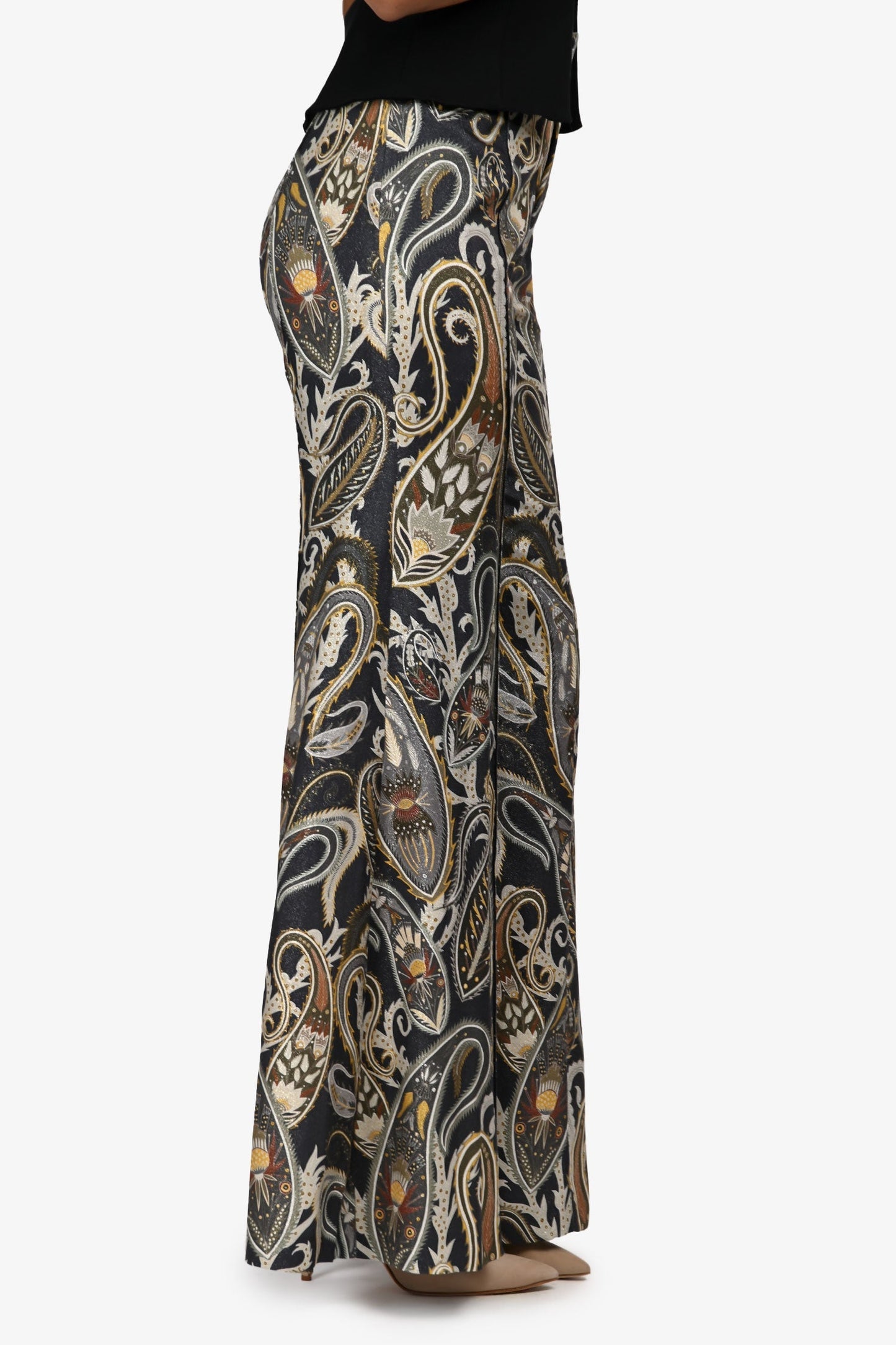 Chloe Green/Multicolour Shimmery Paisley Wide Legged Pants Size 36