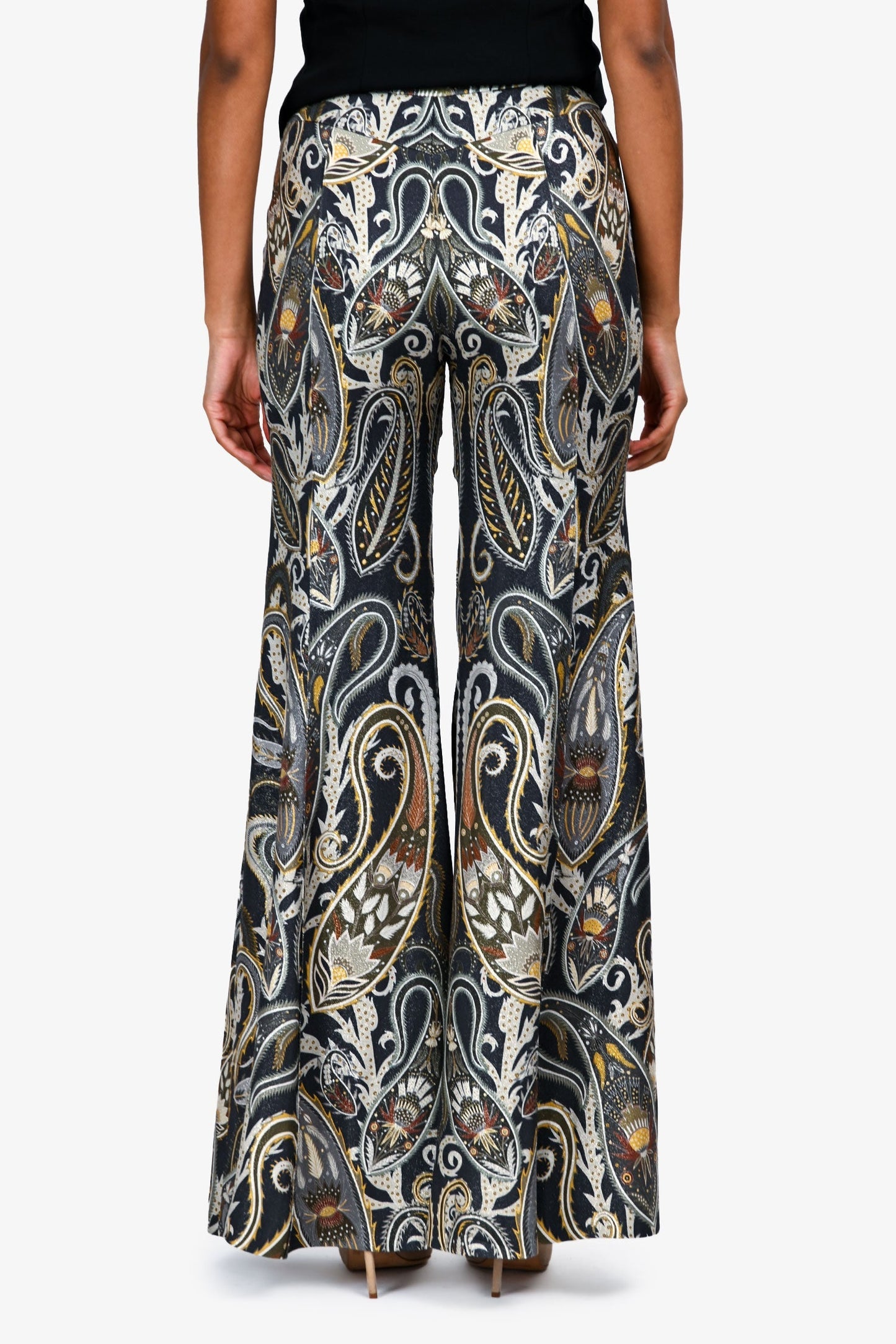 Chloe Green/Multicolour Shimmery Paisley Wide Legged Pants Size 36