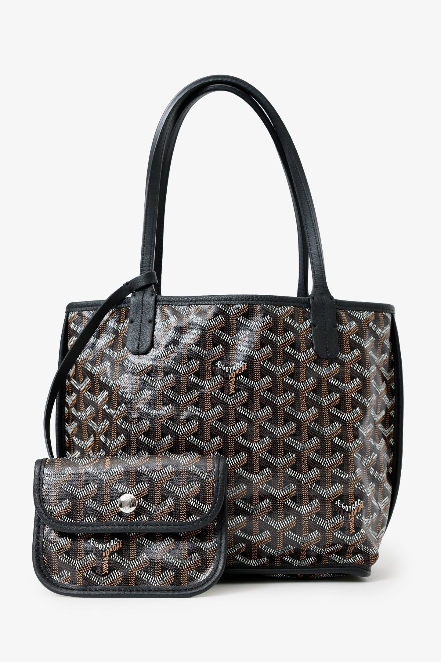Goyard Black Goyardine Anjou Mini Tote With Pouch