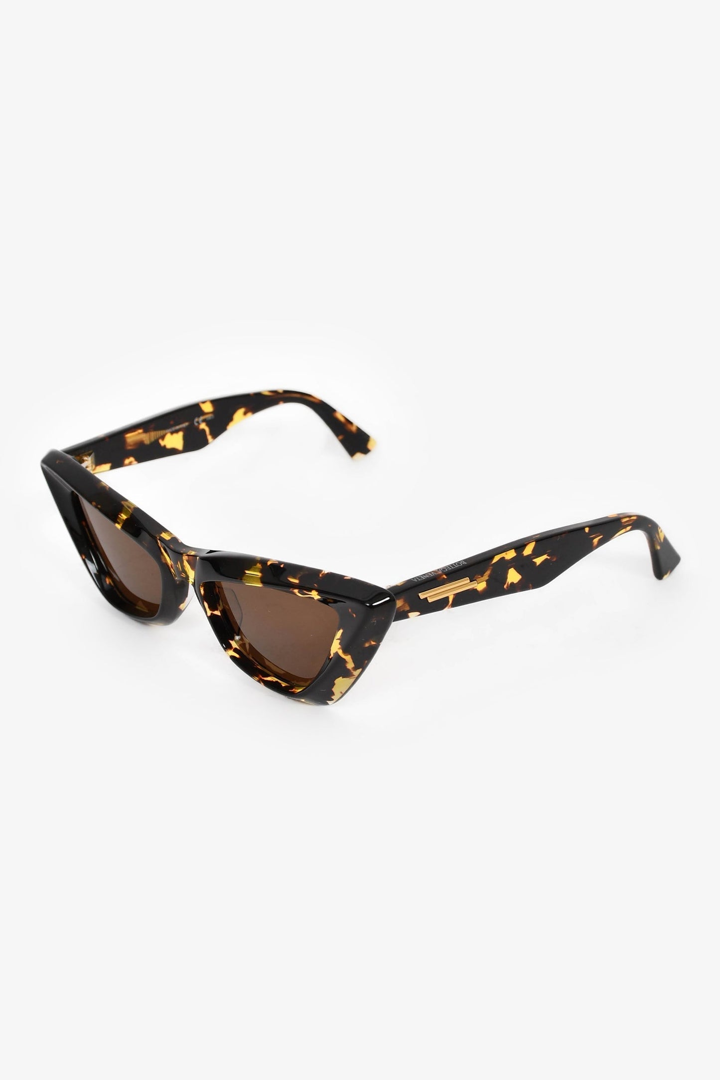 Bottega Veneta Tortoise Shell Angle Acetate Pointed Cat Eye Sunglasses