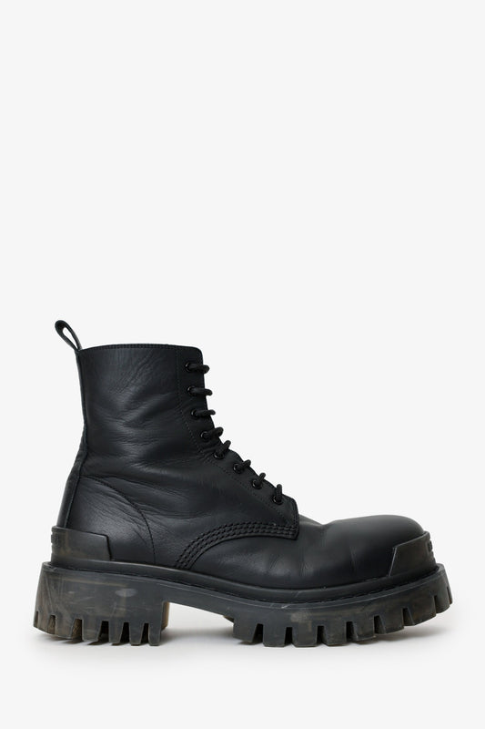 Balenciaga Black Leather 'Strike' Boots Size 38