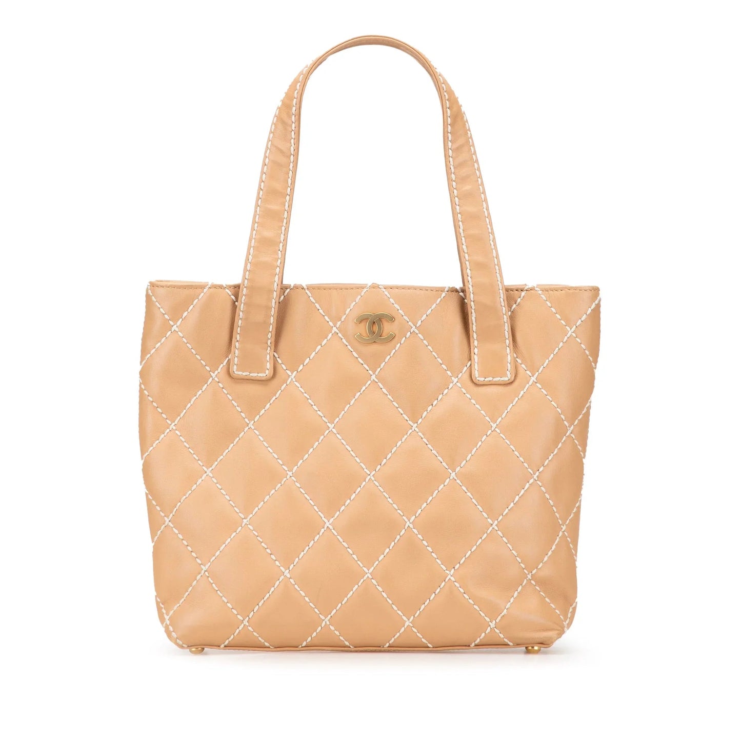 Tan Chanel Small CC Calfskin Wild Stitch Tote