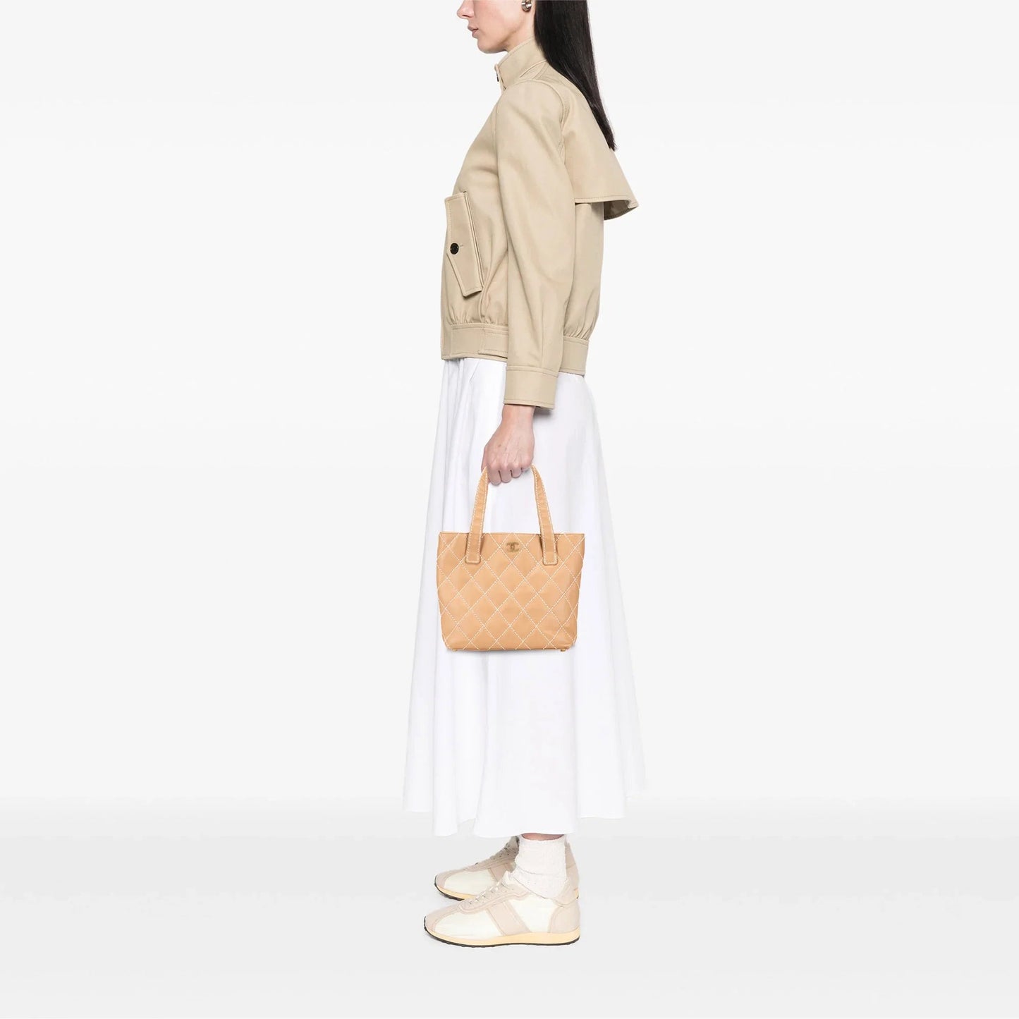 Tan Chanel Small CC Calfskin Wild Stitch Tote