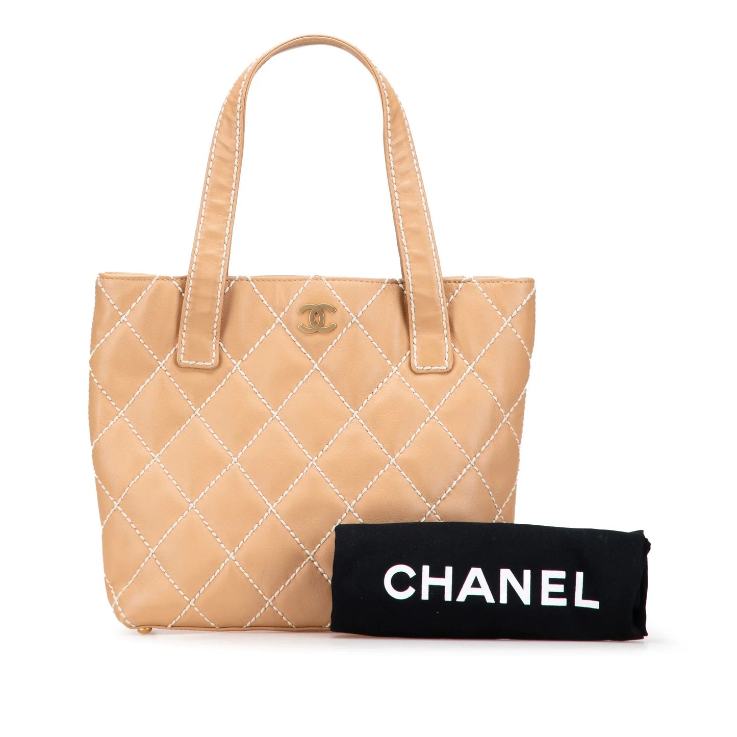 Tan Chanel Small CC Calfskin Wild Stitch Tote