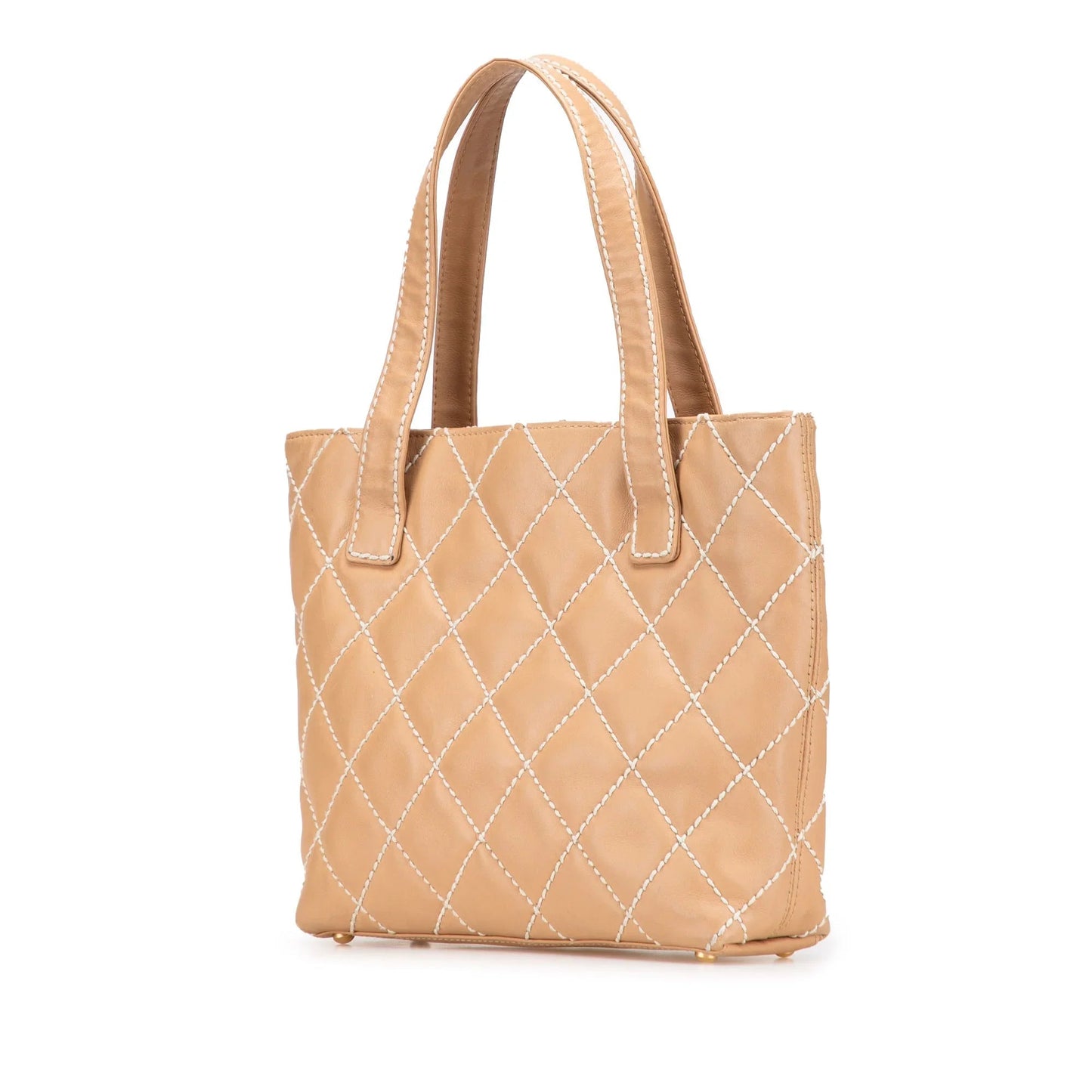 Tan Chanel Small CC Calfskin Wild Stitch Tote