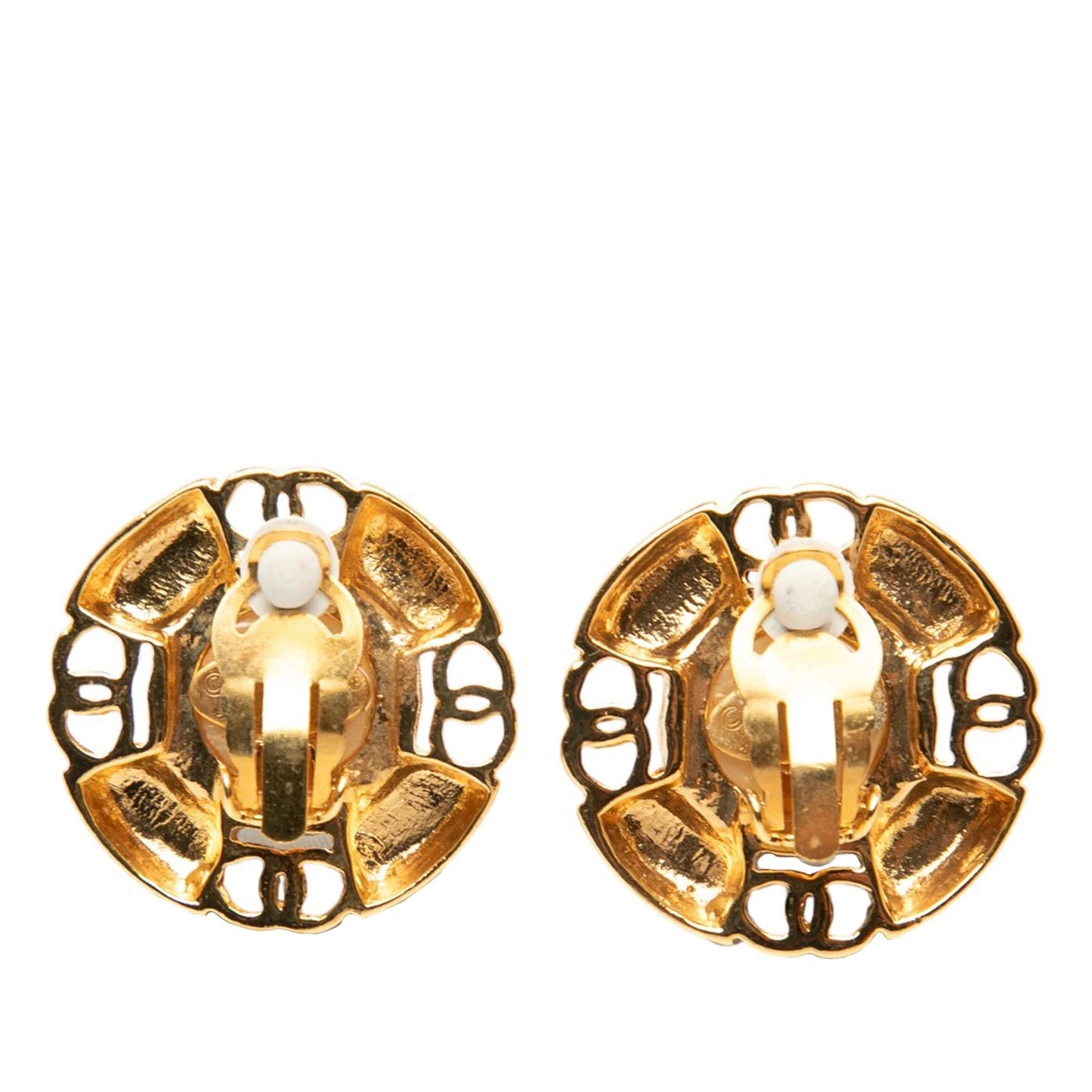 Gold Chanel Gold Plated CC Faux Pearl Clip On Earrings
