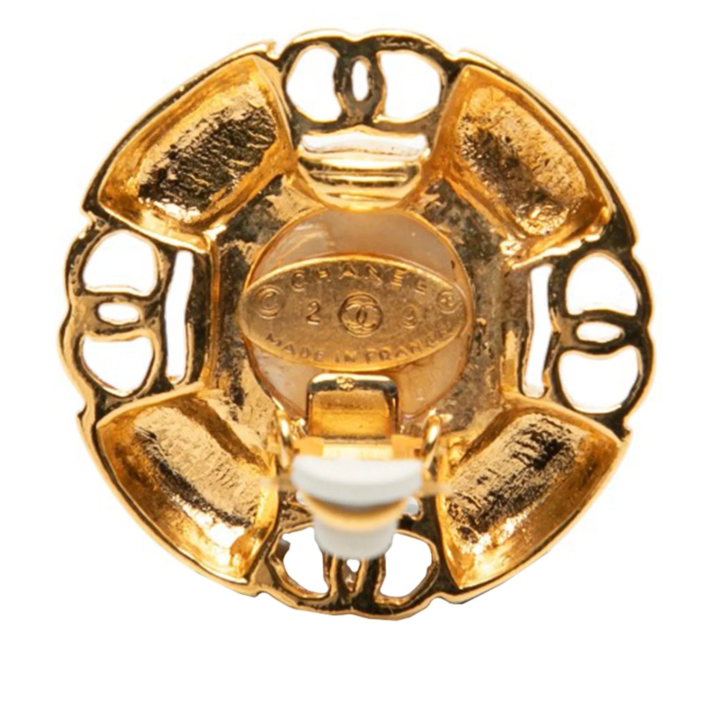 Gold Chanel Gold Plated CC Faux Pearl Clip On Earrings