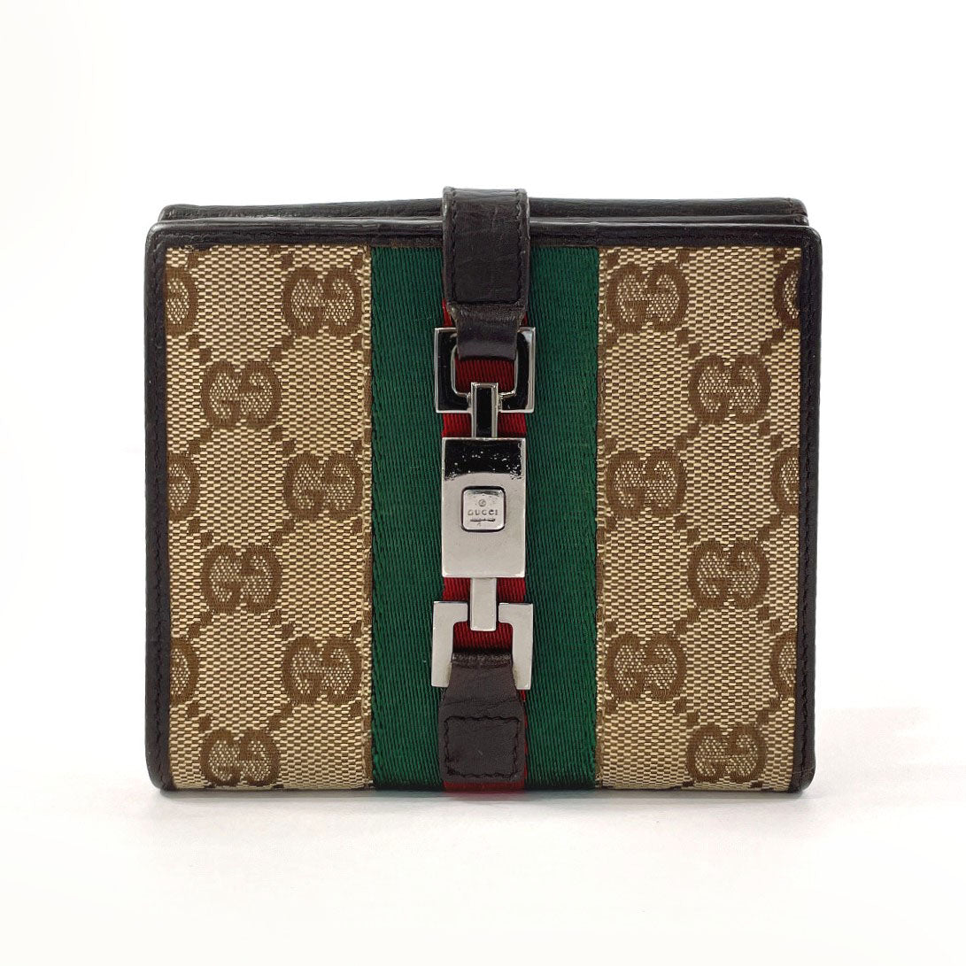 GUCCI Bifold Wallet 05474 GG canvas Brown Sherry line Jackie unisex